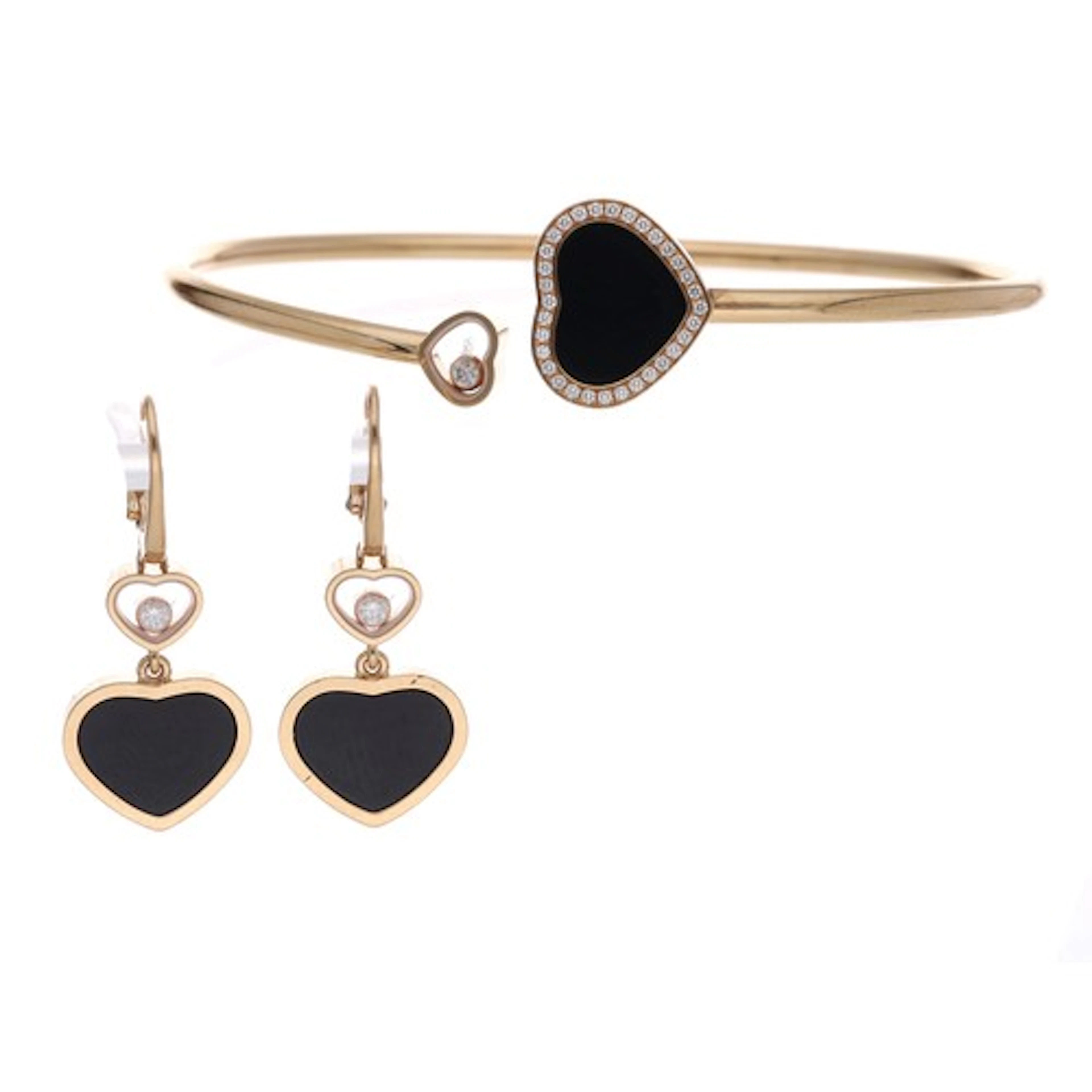 Chopard Happy Hearts 18ct rose gold black onyx and diamond b...