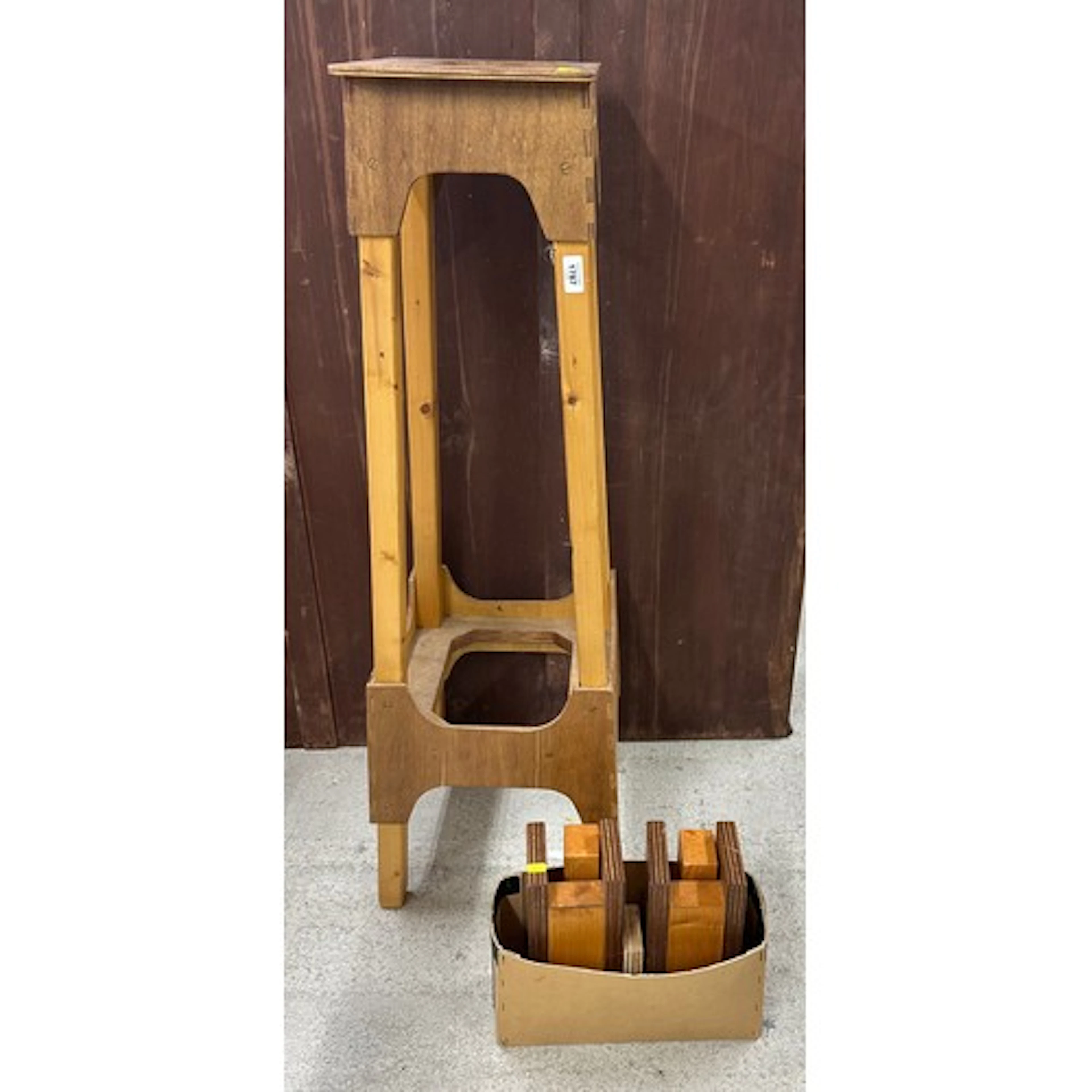 Longcase clock movement wooden test stand plus spacing block...