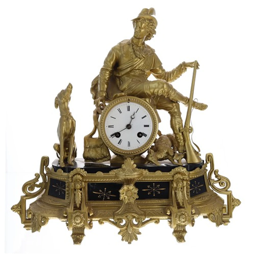 French 19th century gilt metal two train mantel clock, 3.25"...