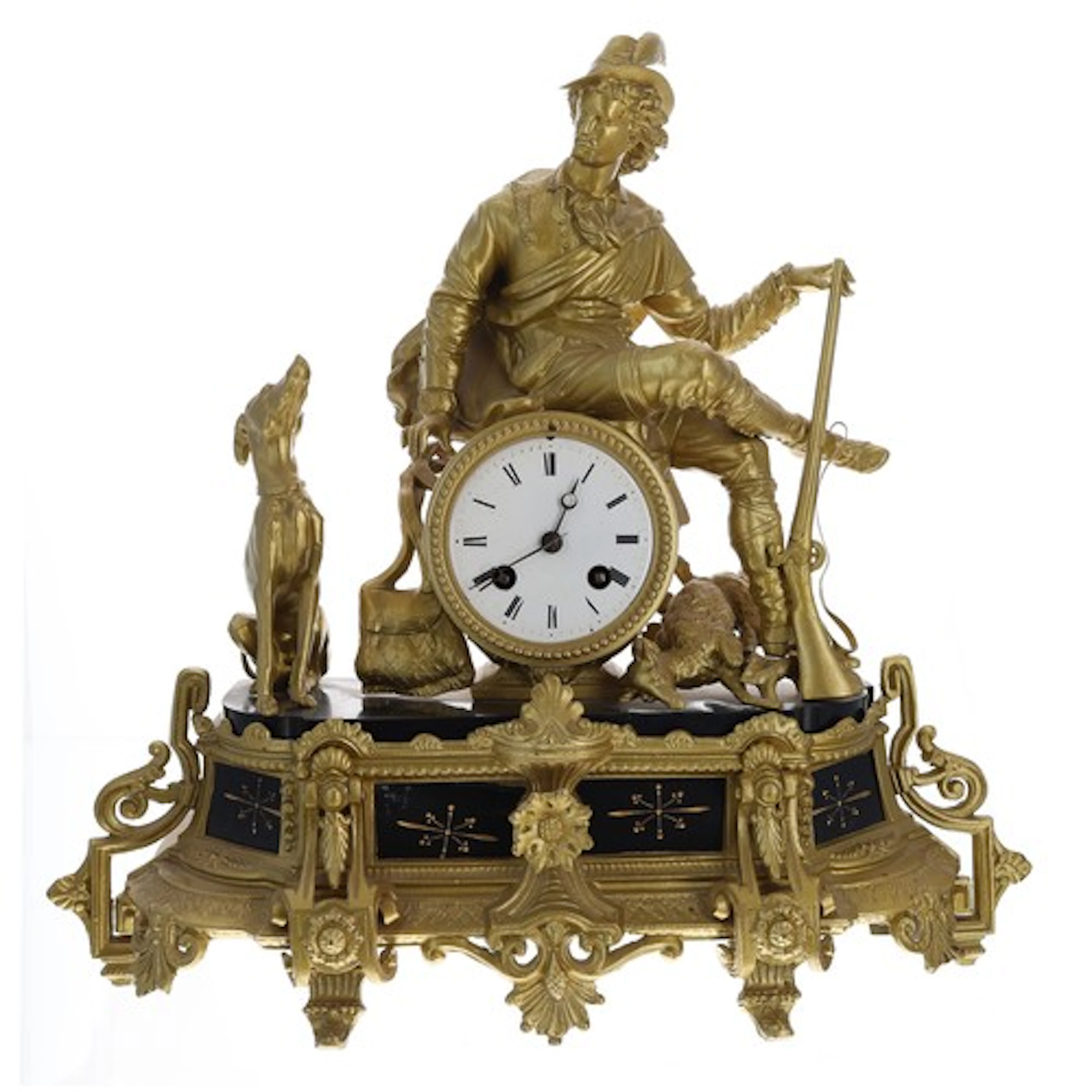 French 19th century gilt metal two train mantel clock, 3.25"...