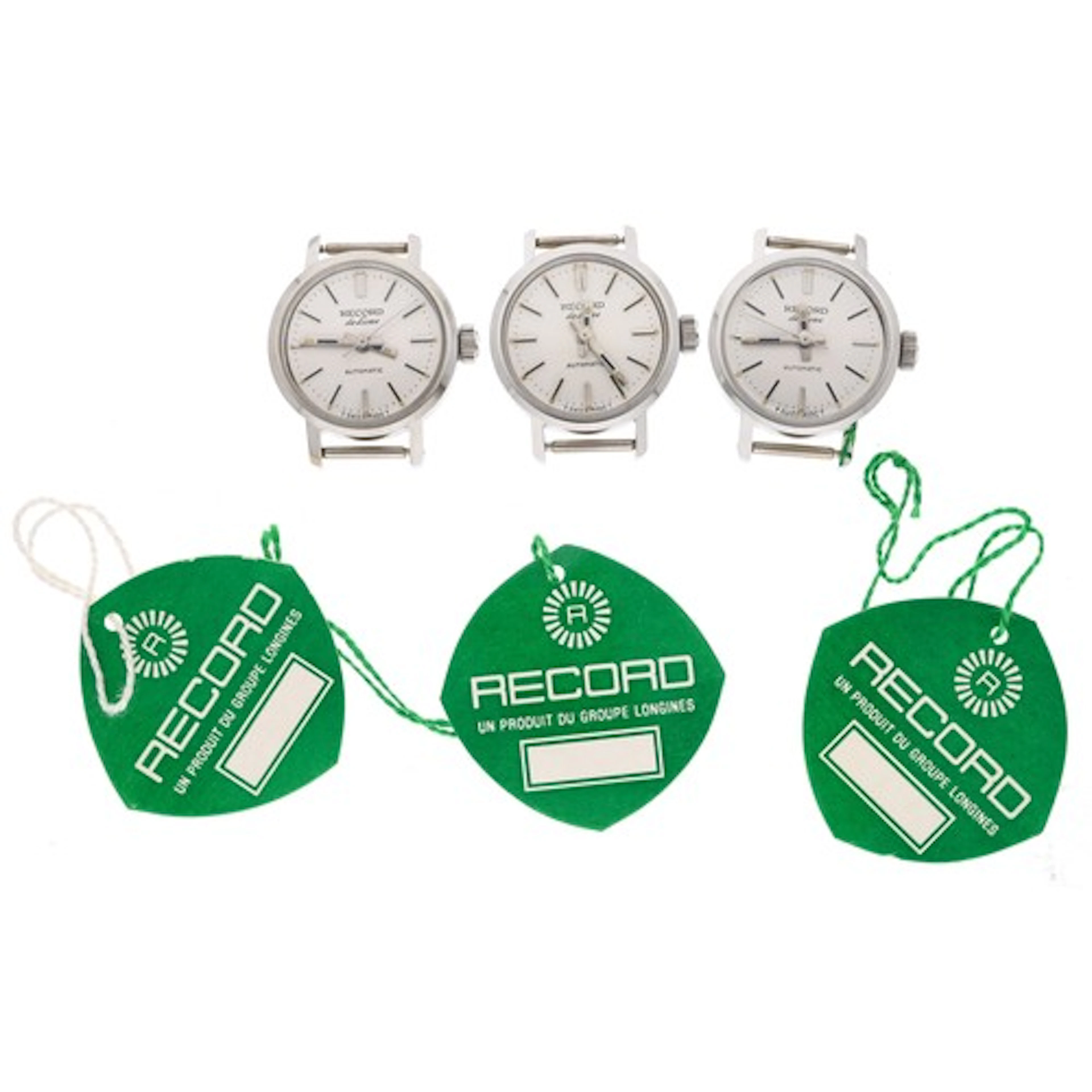 Three Record De Luxe automatic stainless steel ladies wristw...