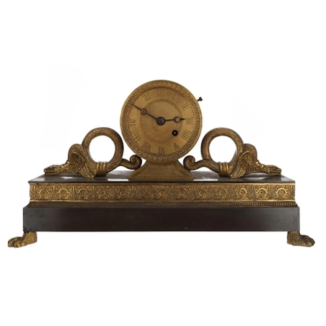 English Regency bronze and ormolu single fusee small mantel ...