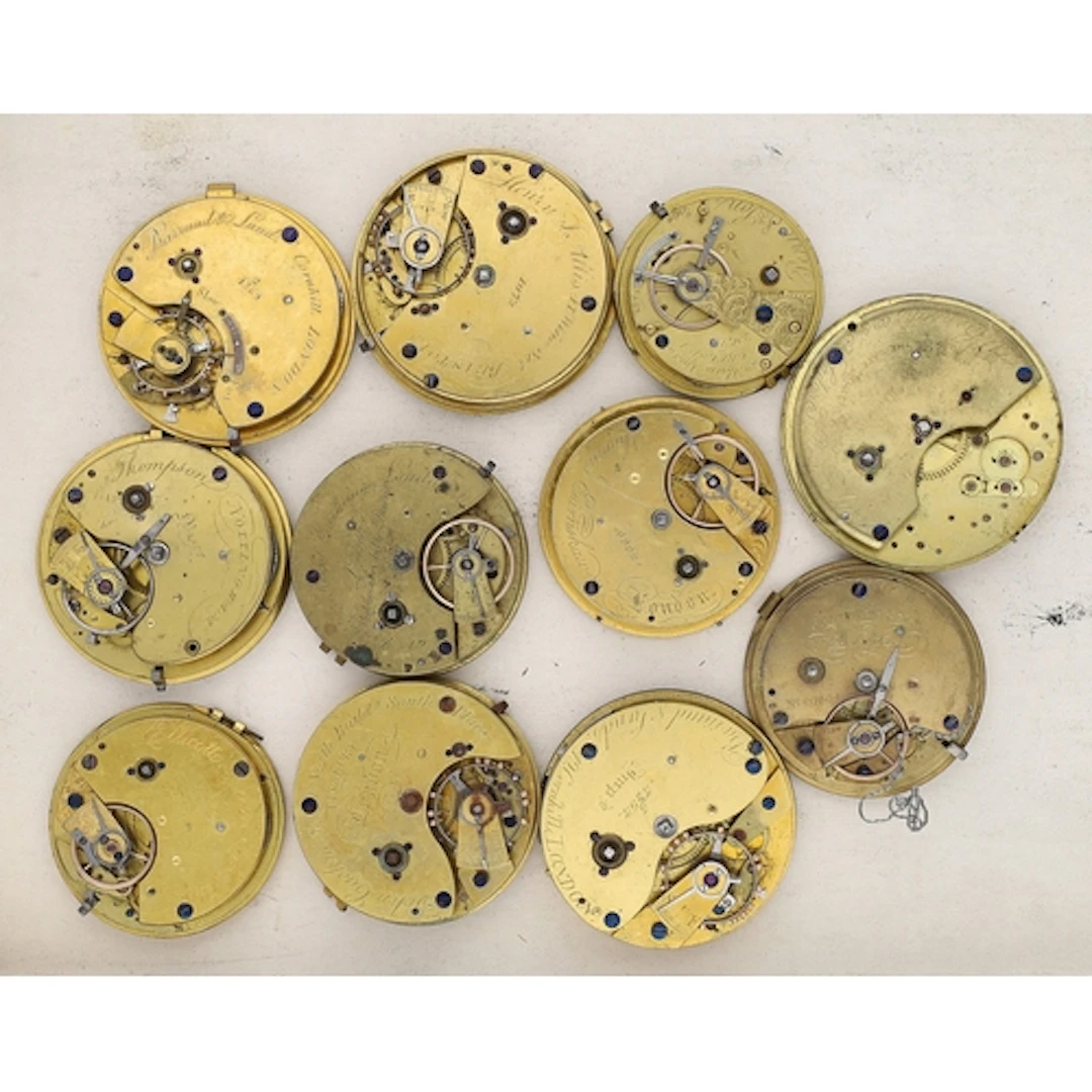 Eleven fusee lever pocket watch movements principally for re...