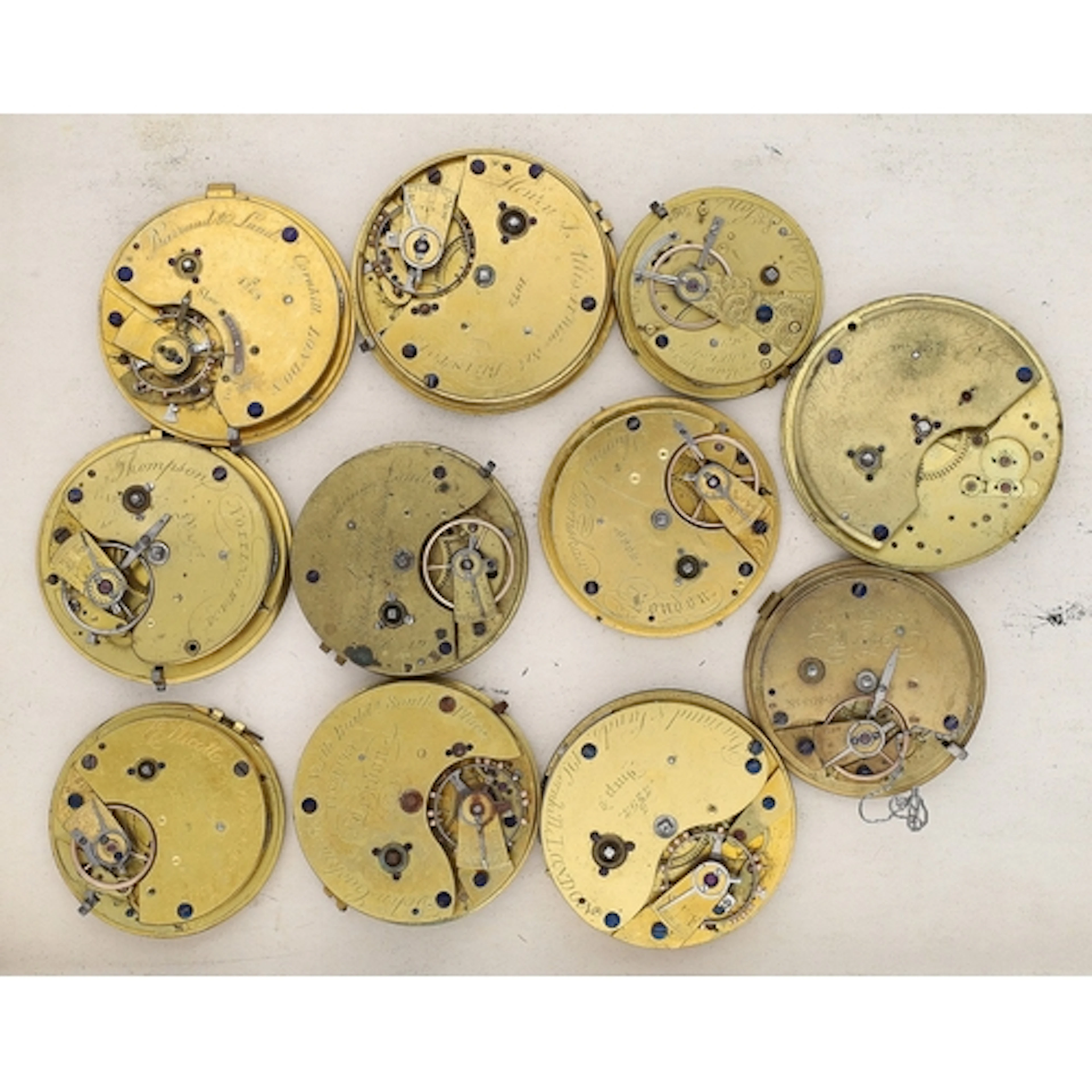 Eleven fusee lever pocket watch movements principally for re...