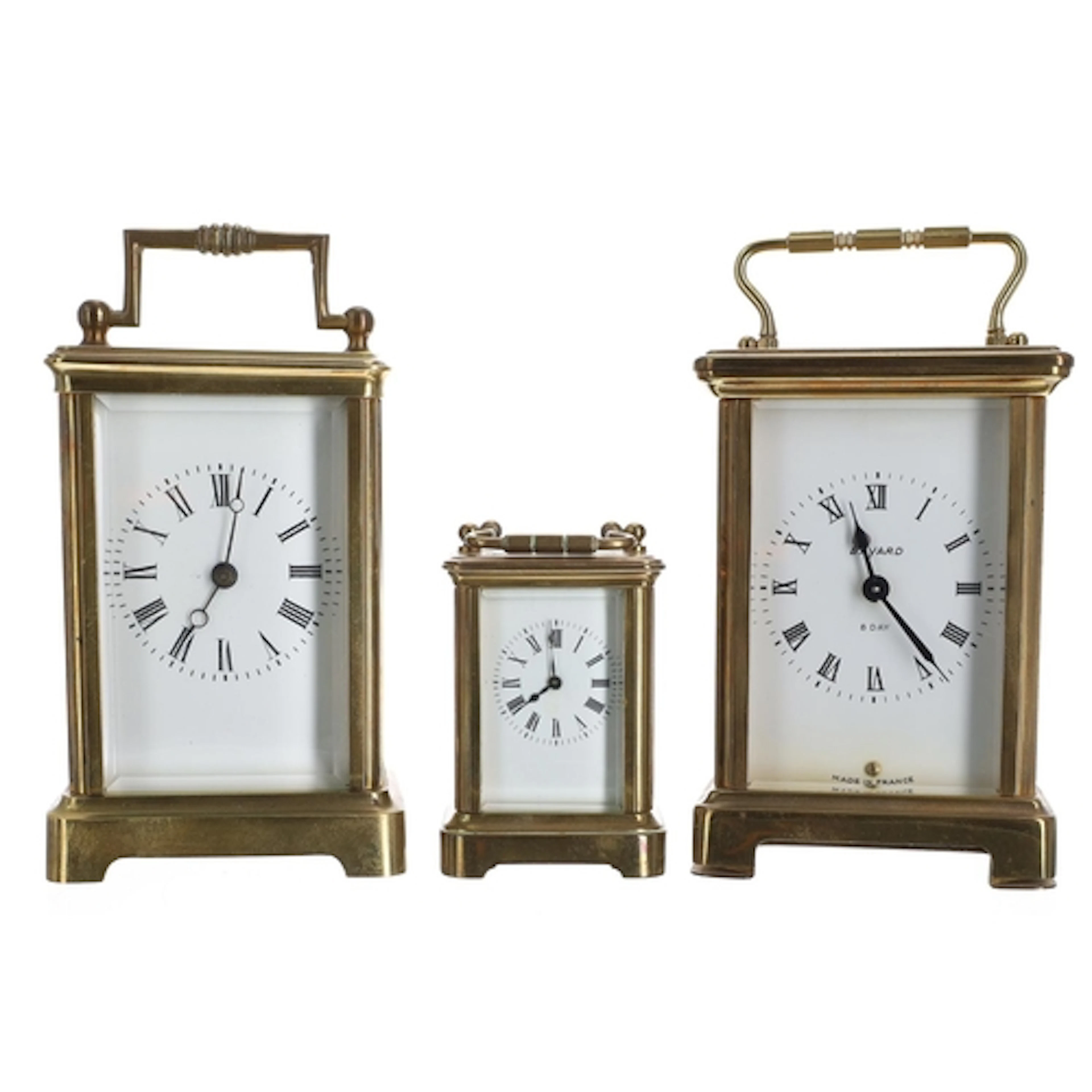 French brass miniature carriage clock timepiece, white ename...