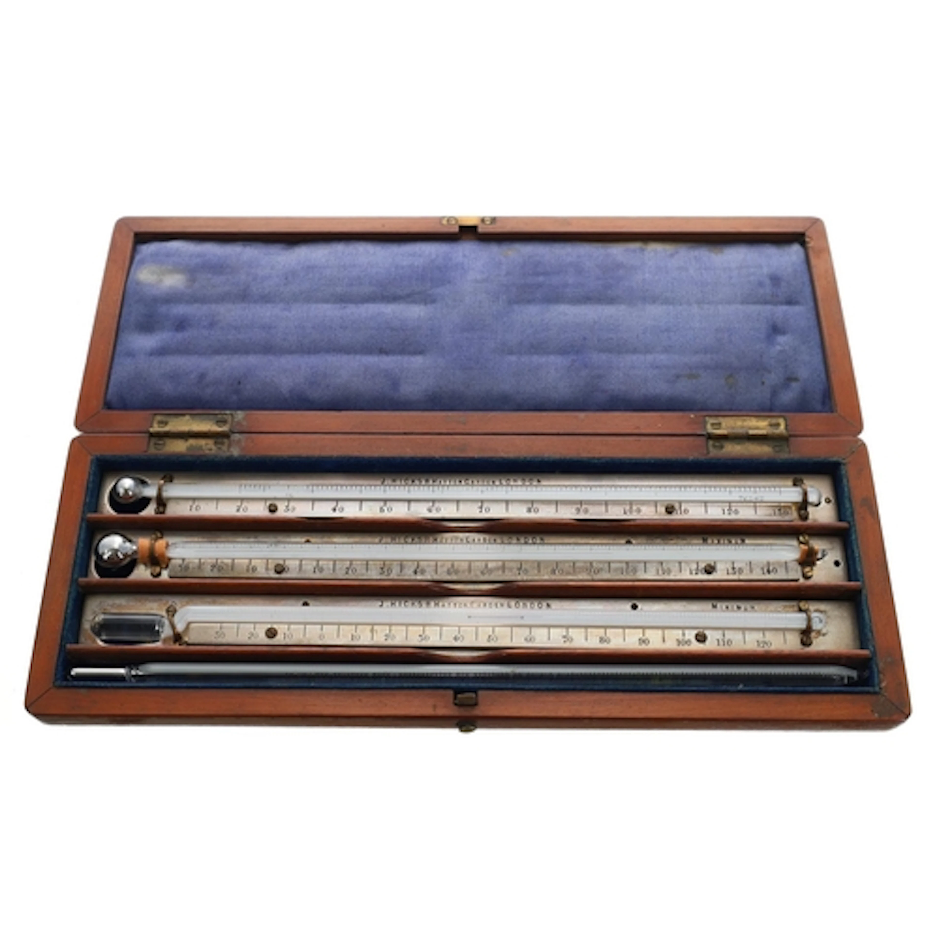 J. Hicks, 8 Hatton Garden mahogany cased set of three thermo...