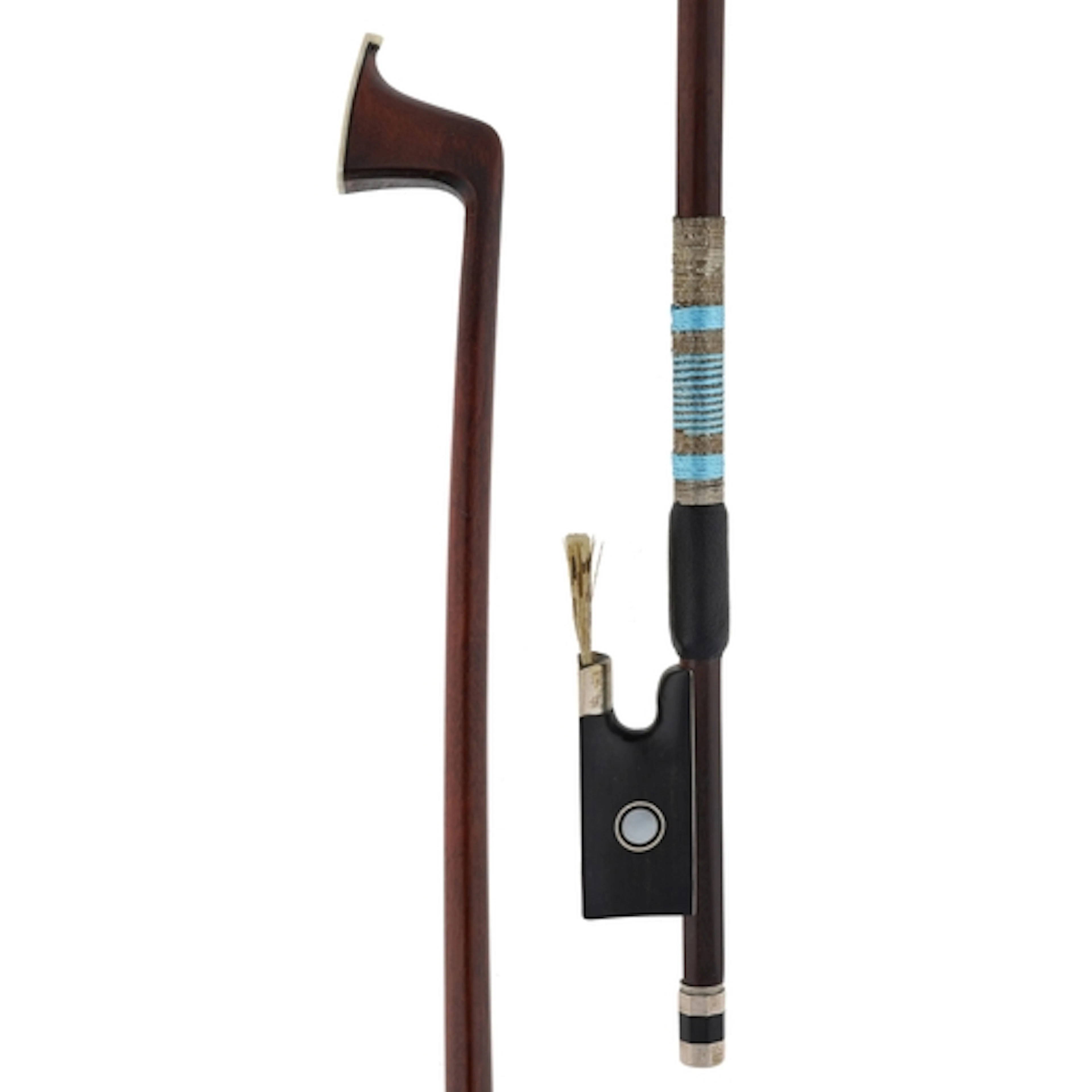 Silver mounted violin bow indistinctly stamped MuhL, the sti...
