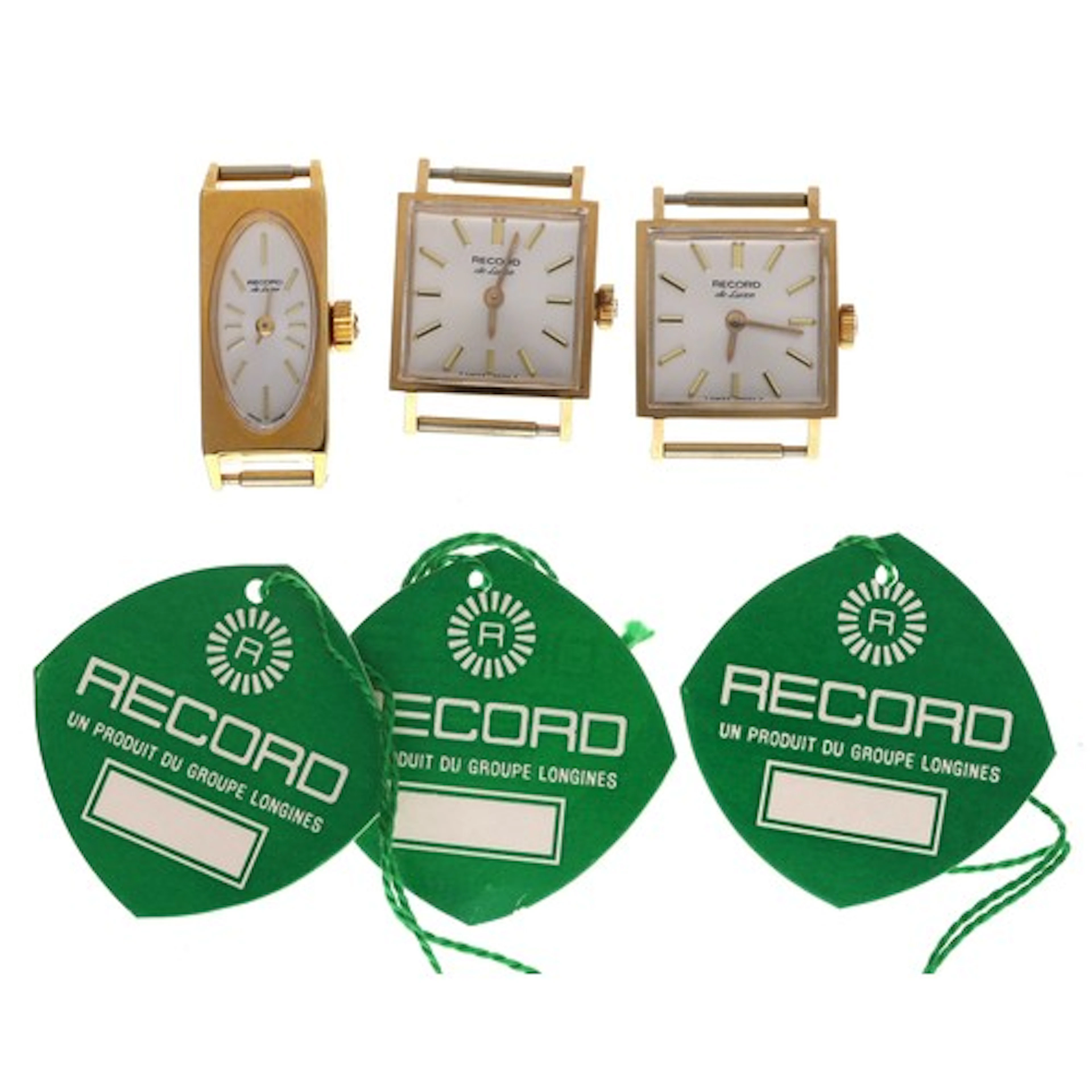 Two Record De Luxe square cased gold plated and stainless st...