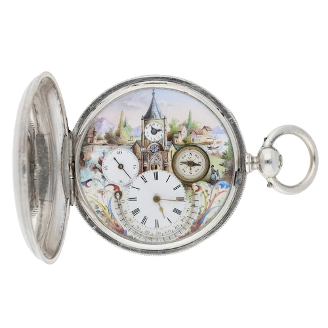 Hi. Perregaux, Locle - Interesting silver 'dual time zone' p...