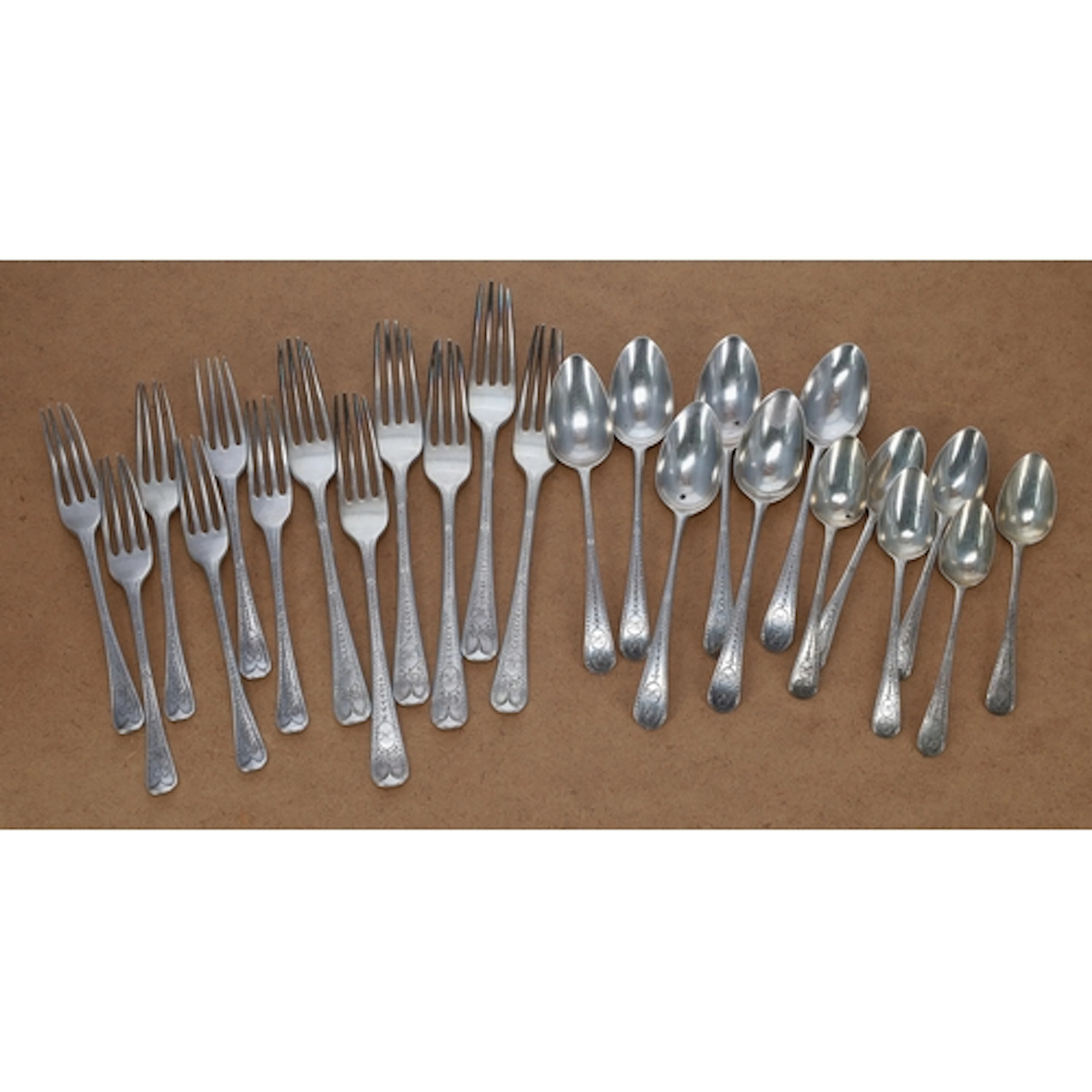 Matched George III and later silver old english pattern flat...