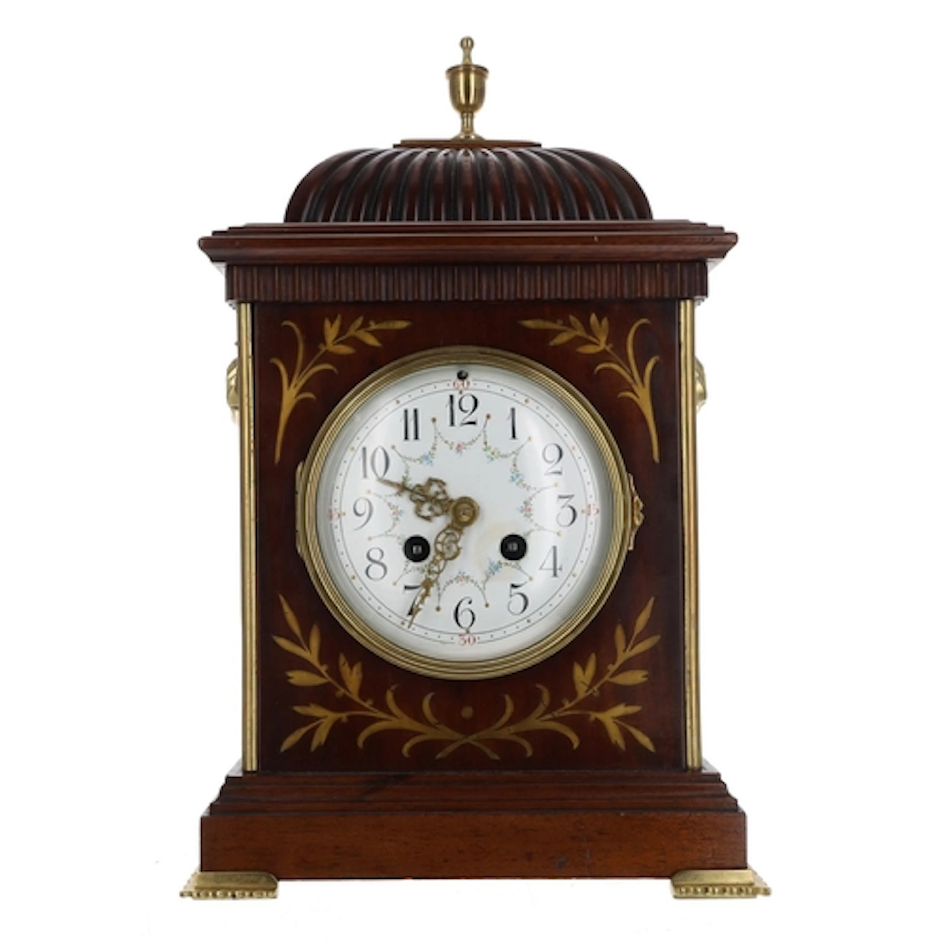 Attractive French mahogany and brass inlaid two train bracke...