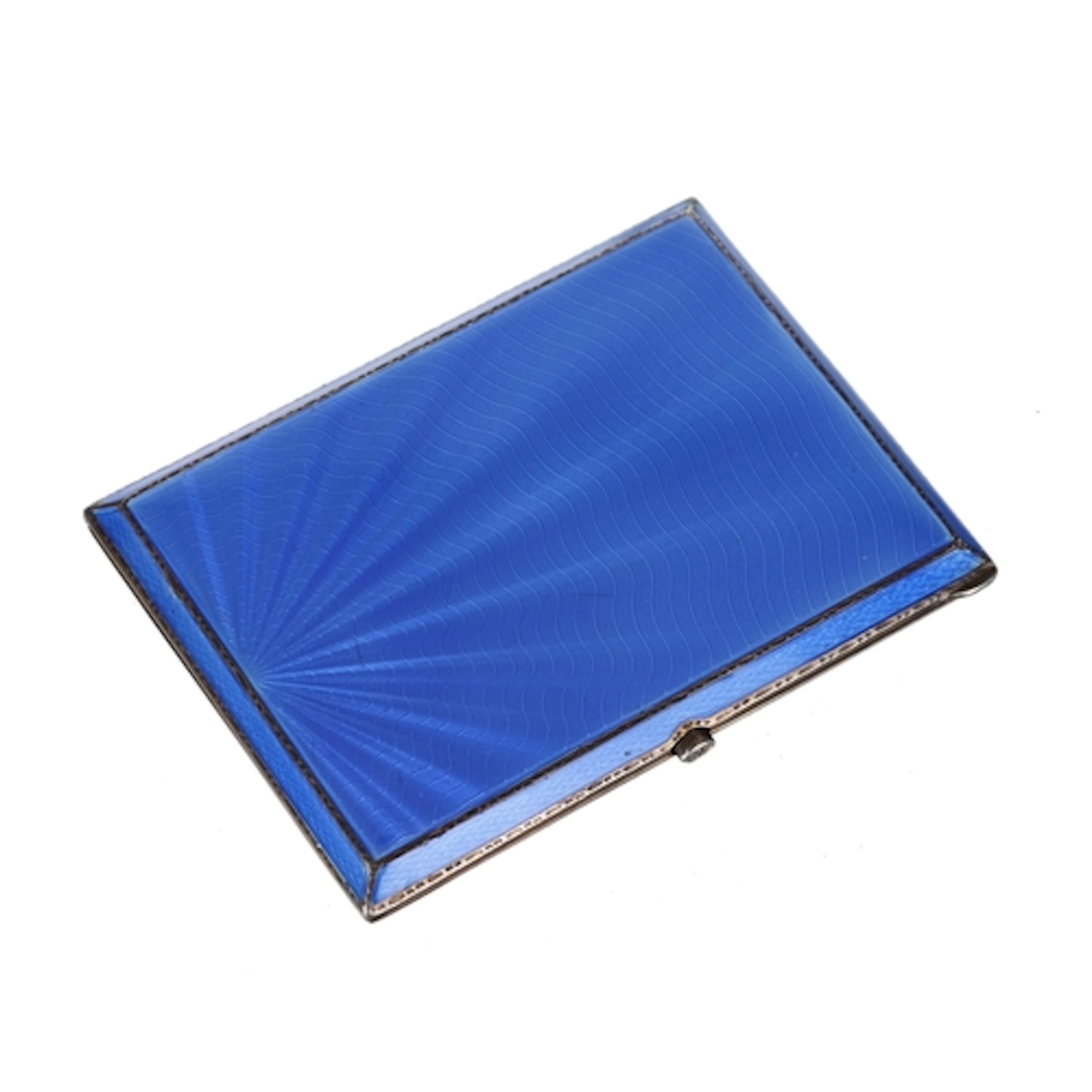 George V silver and blue guilloché enamel rectangular cigare...