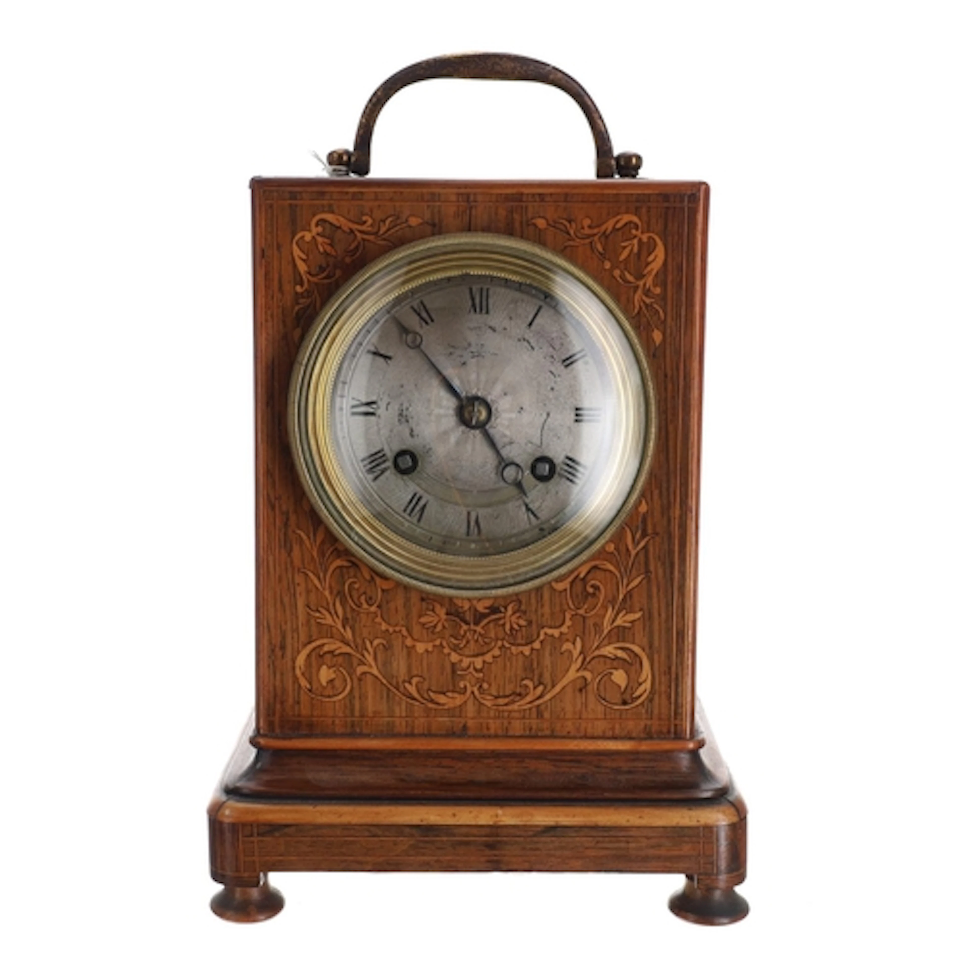 French 19th century rosewood and foliate marquetry mantel cl...