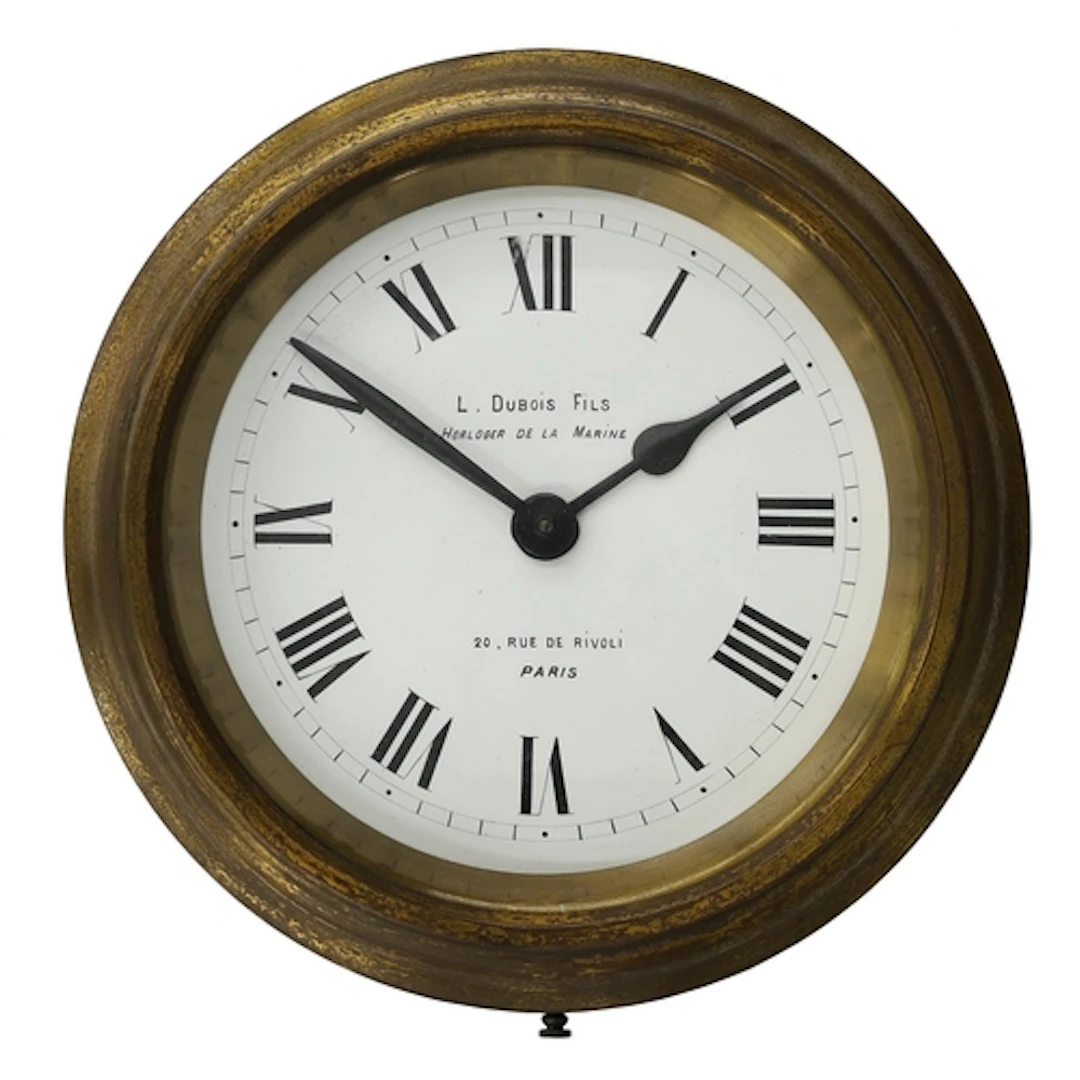 French brass cased electric slave clock, 6" white enamel dia...