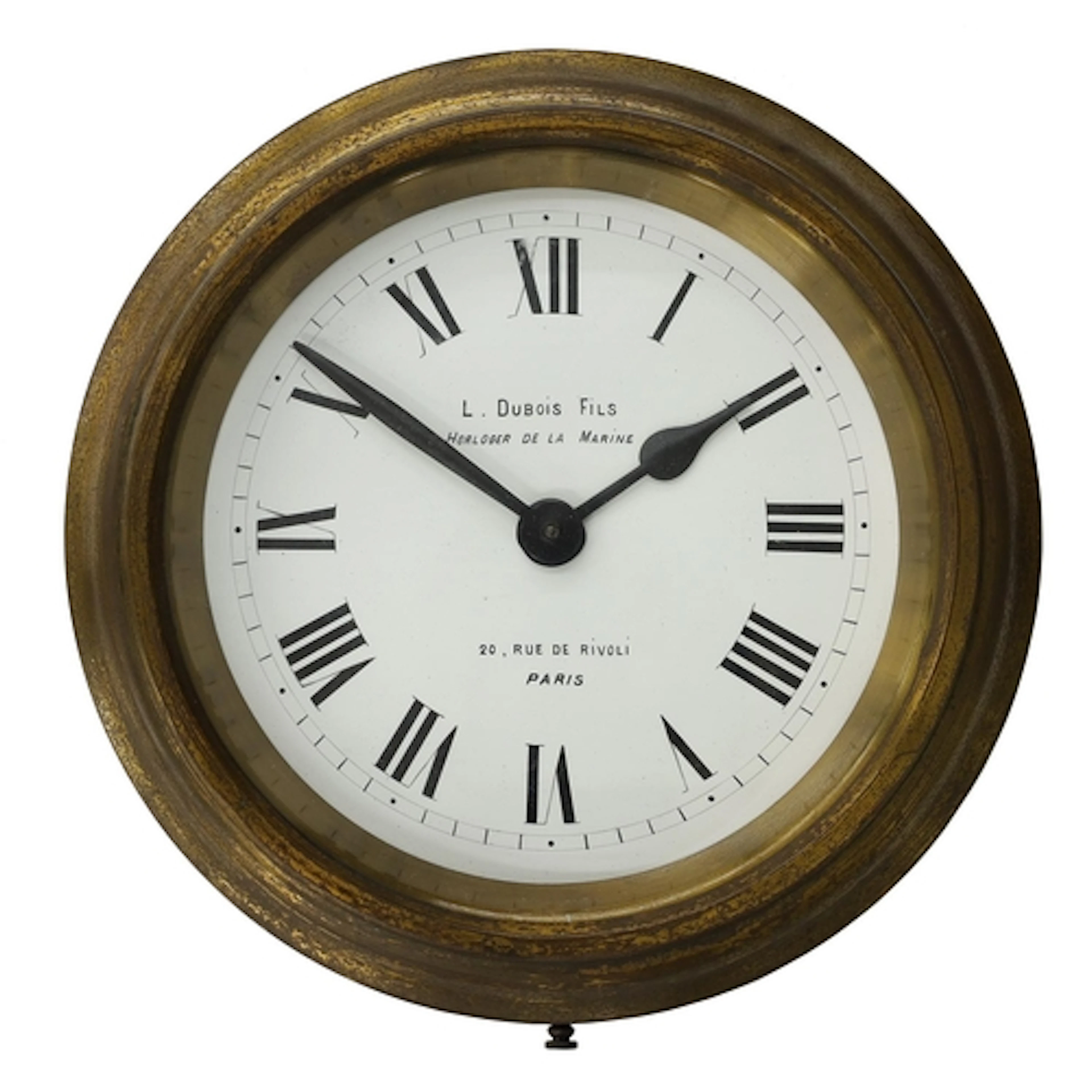French brass cased electric slave clock, 6" white enamel dia...