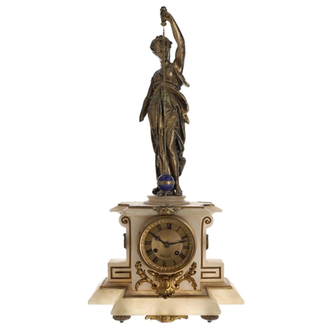Late 19th French alabaster and gilt spelter figural mystery ...