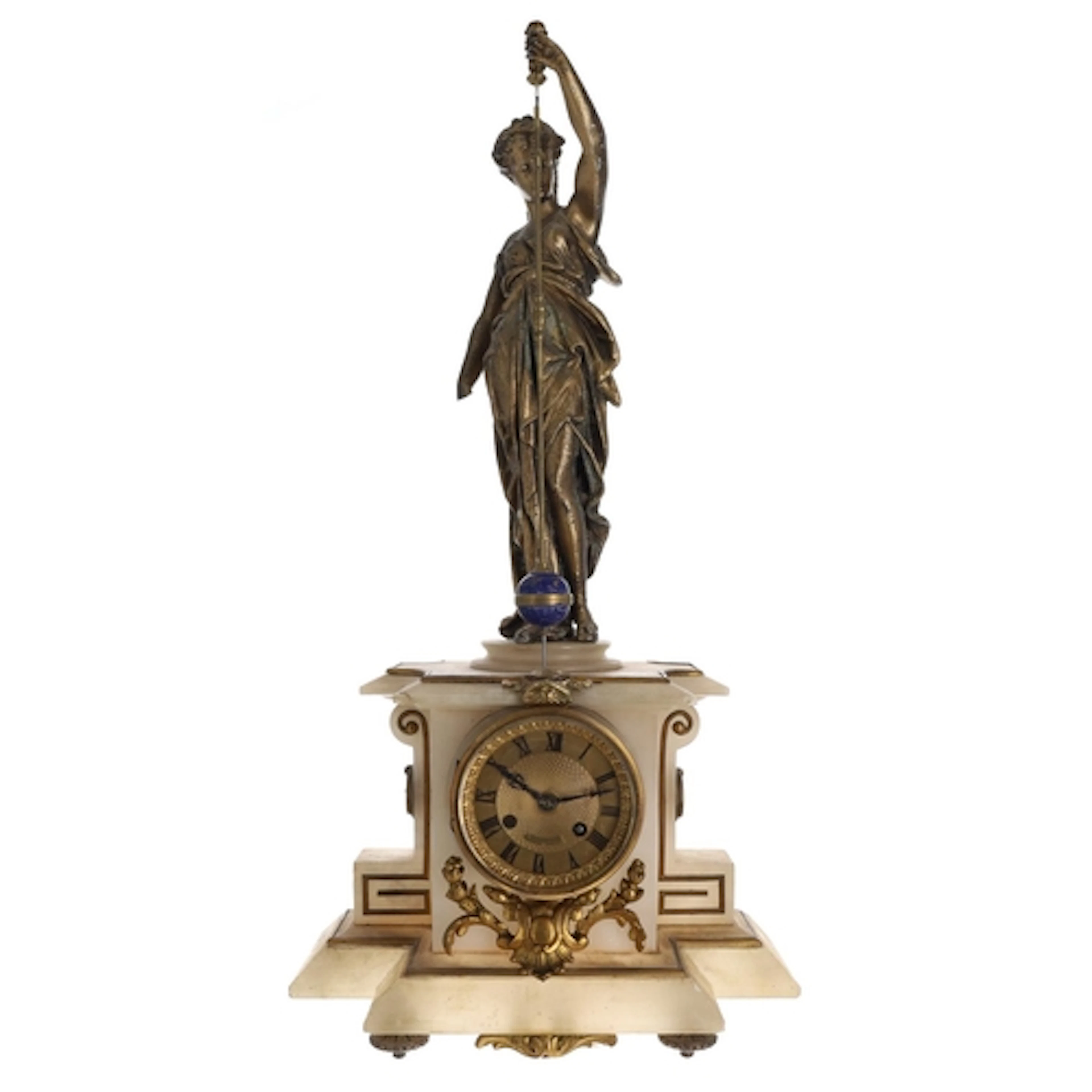 Late 19th French alabaster and gilt spelter figural mystery ...