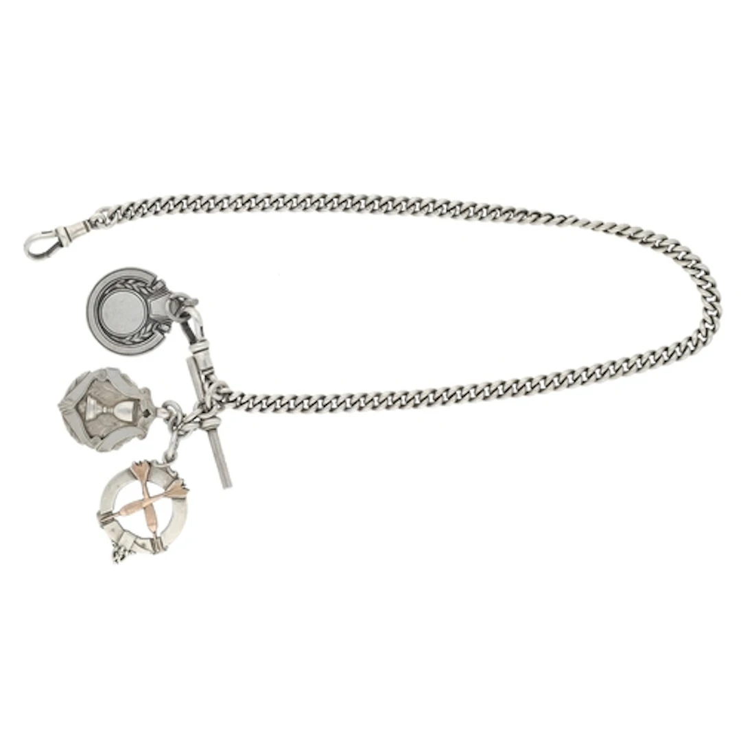 Silver curb link watch Albert chain, with silver T-bar, two ...