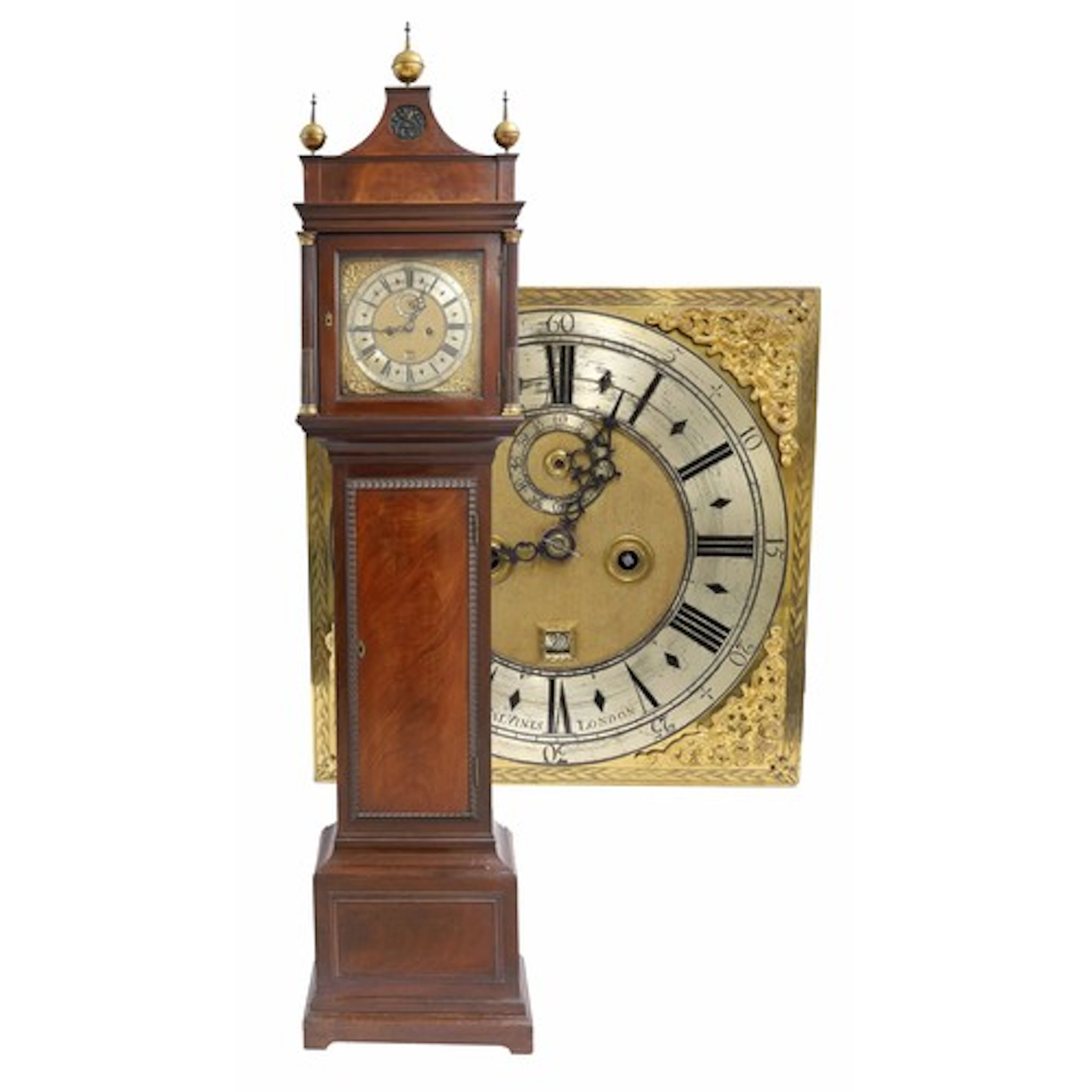 English mahogany eight day longcase clock, the 12" square br...