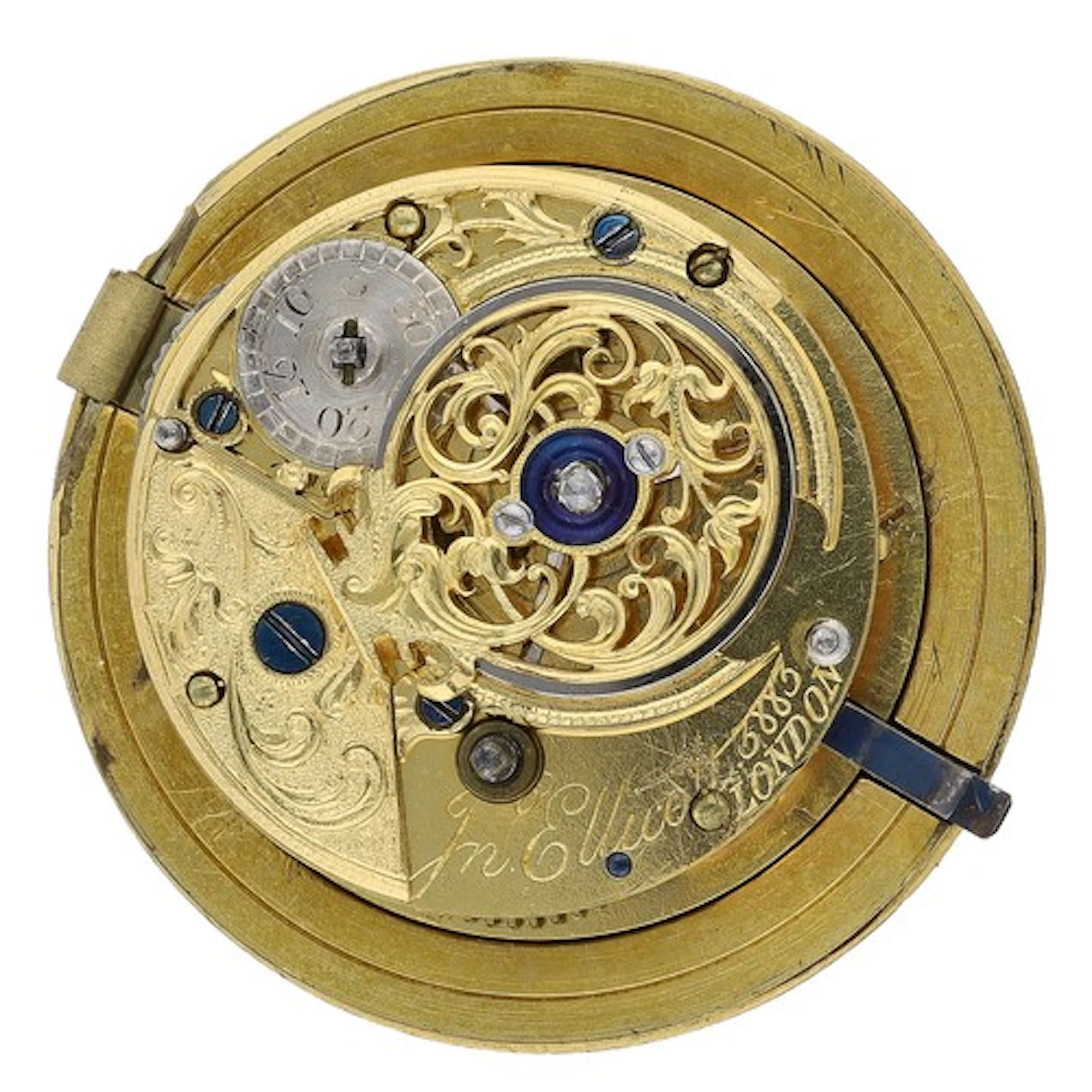 John Ellicott, London - fusee cylinder pocket watch movement...