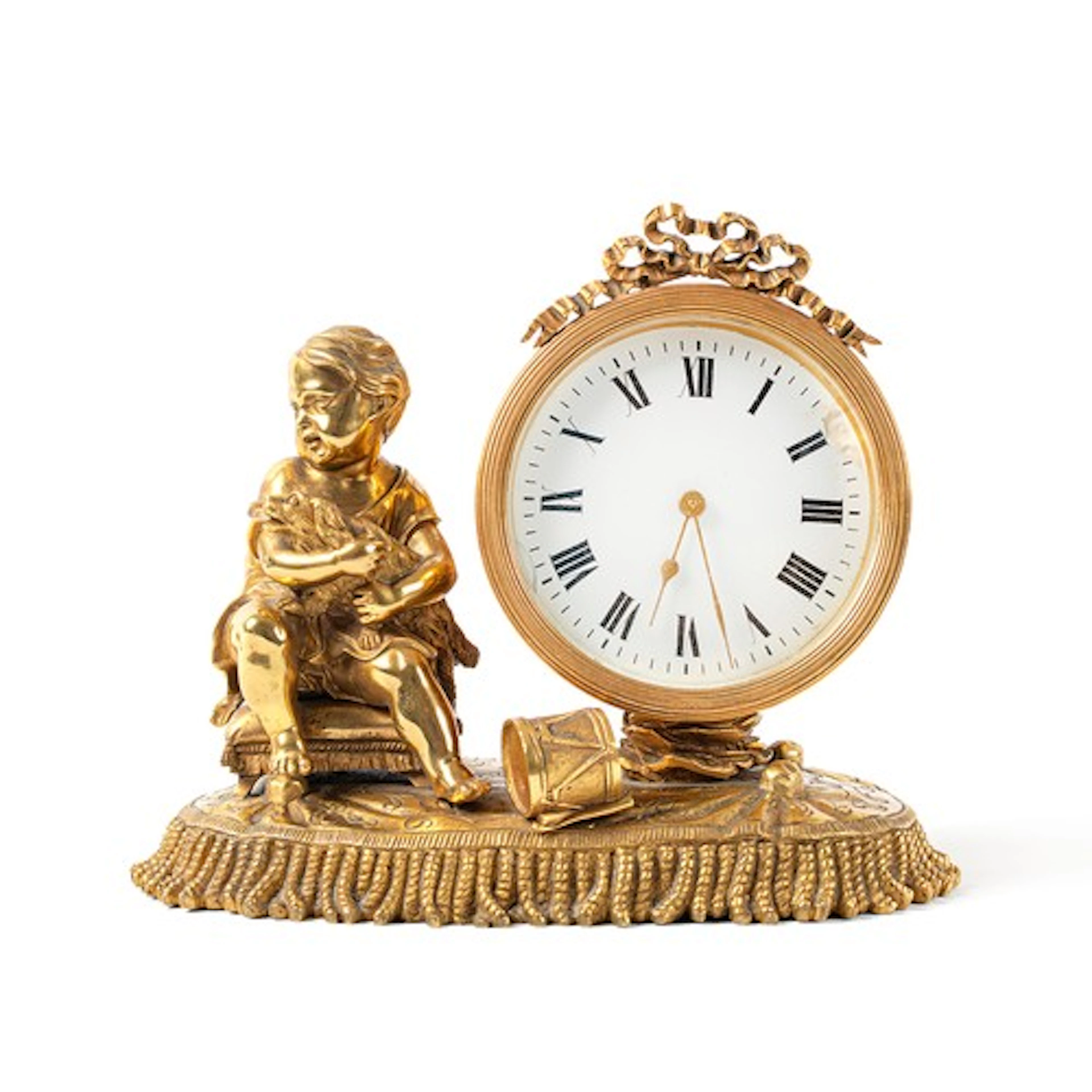 French 19th century gilt-metal brass mantel clock timepiece,...
