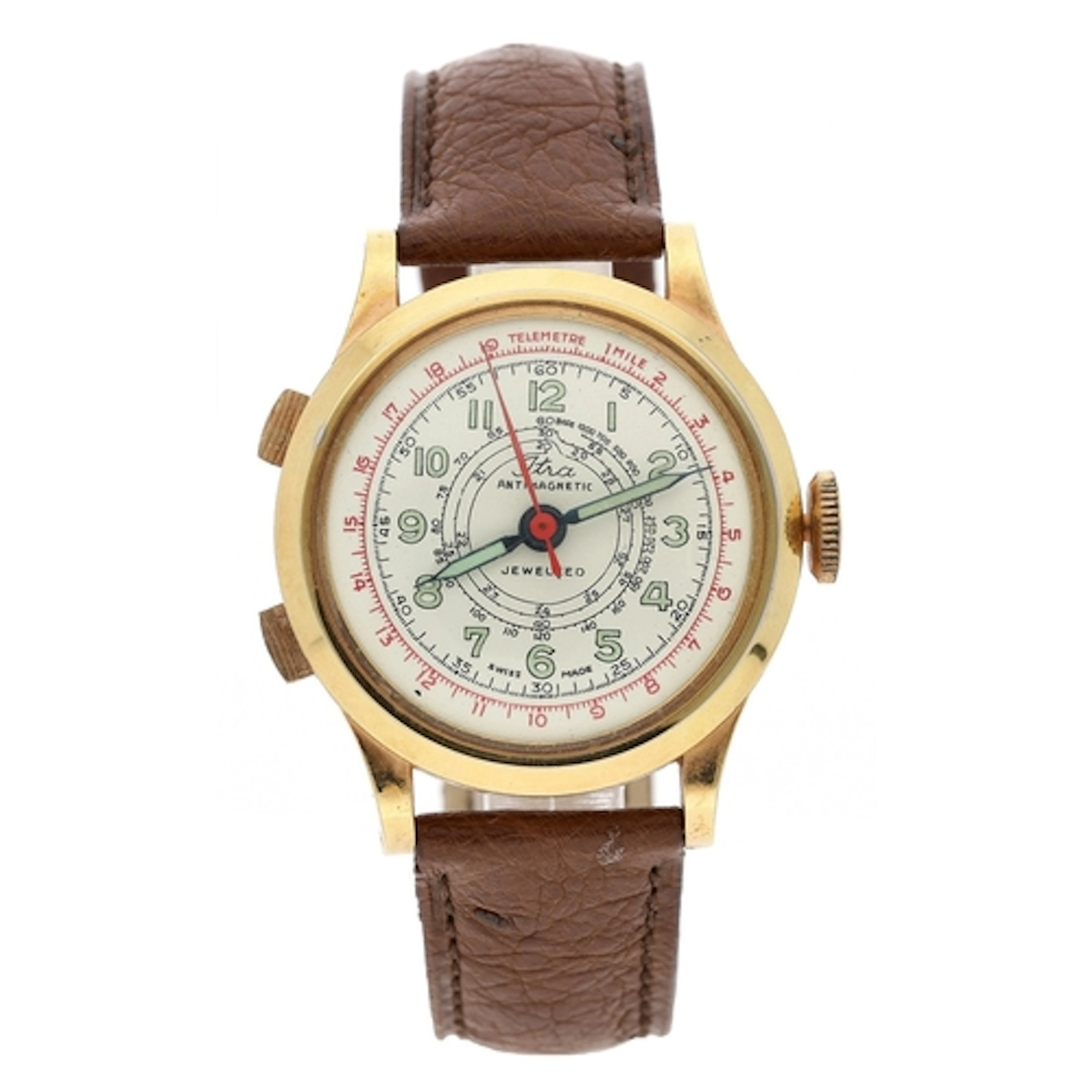 Itra Swiss chronograph gold plated wristwatch, silvered dial...
