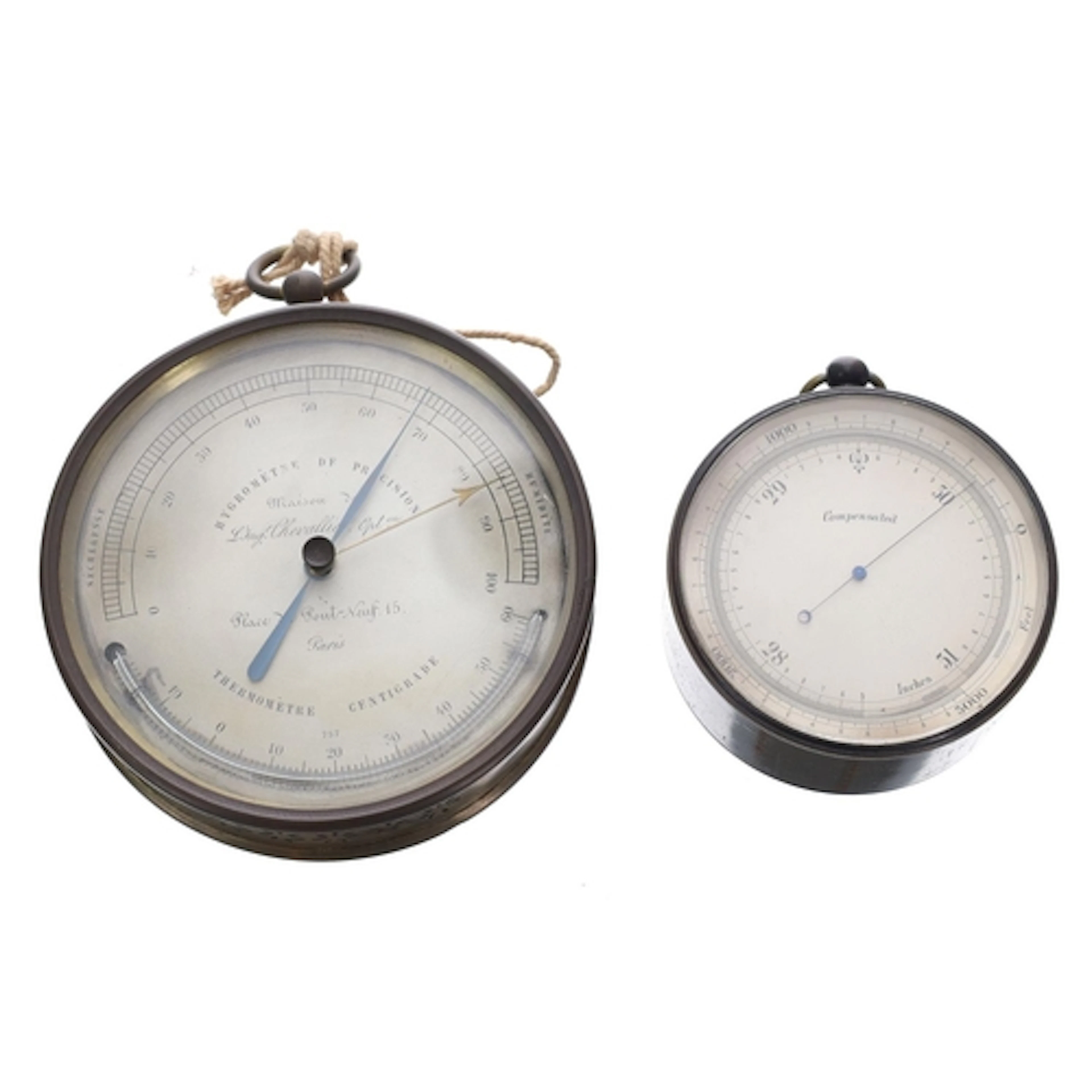 Late 19th century French brass cased hygrometer and thermome...
