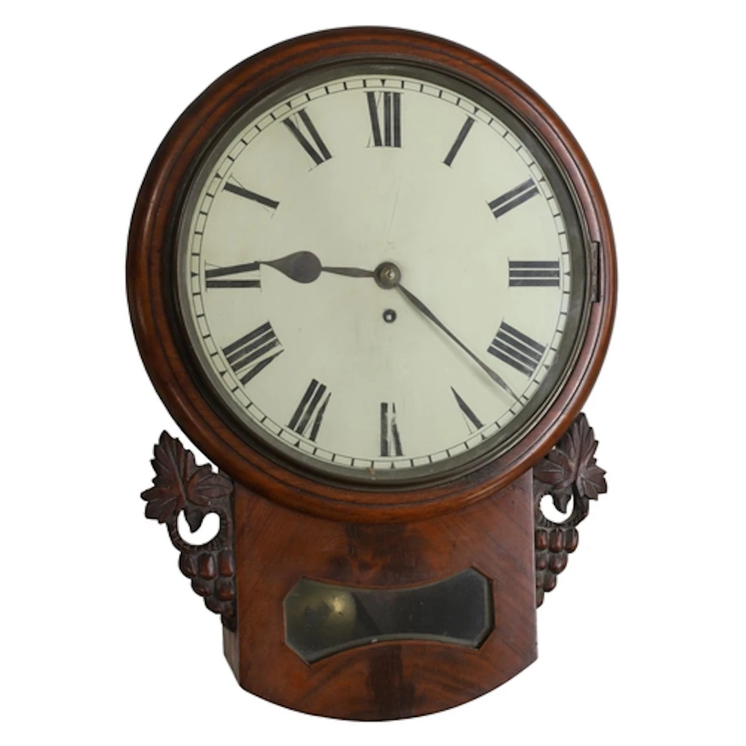 19th century mahogany single fusee drop dial wall clock, the...