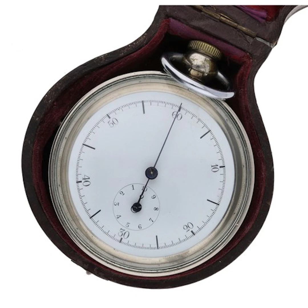 French ten minute chronograph in a fitted case, brass cylind...