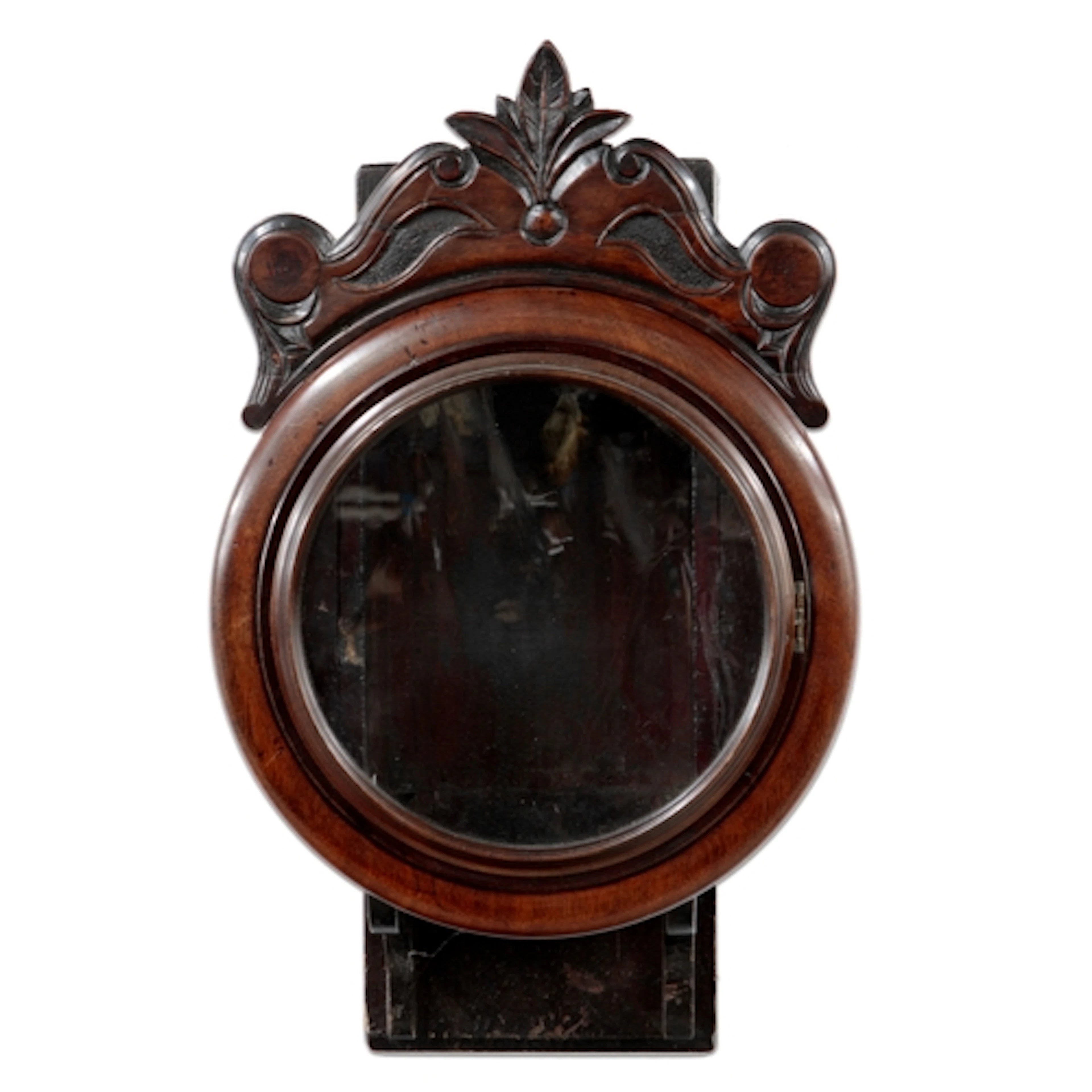 19th century mahogany case for a wall clock with circular 9....
