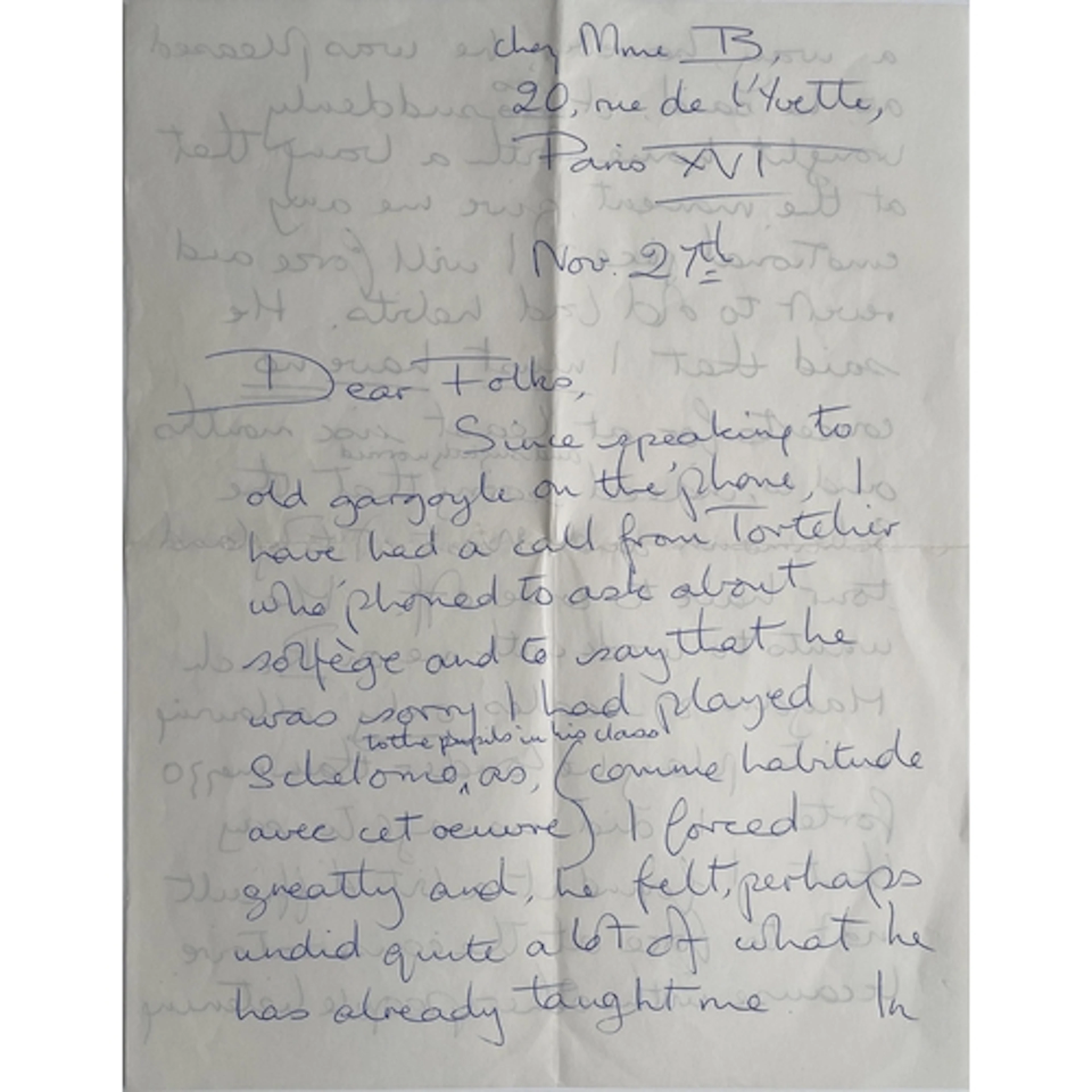 A letter and envelope - to Mum and Dad (Monsieur et Madame d...