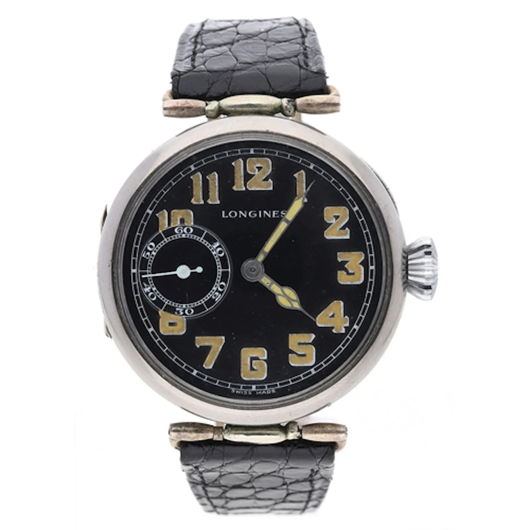 Longines oversized nickel cased swing-lug officer's trench w...
