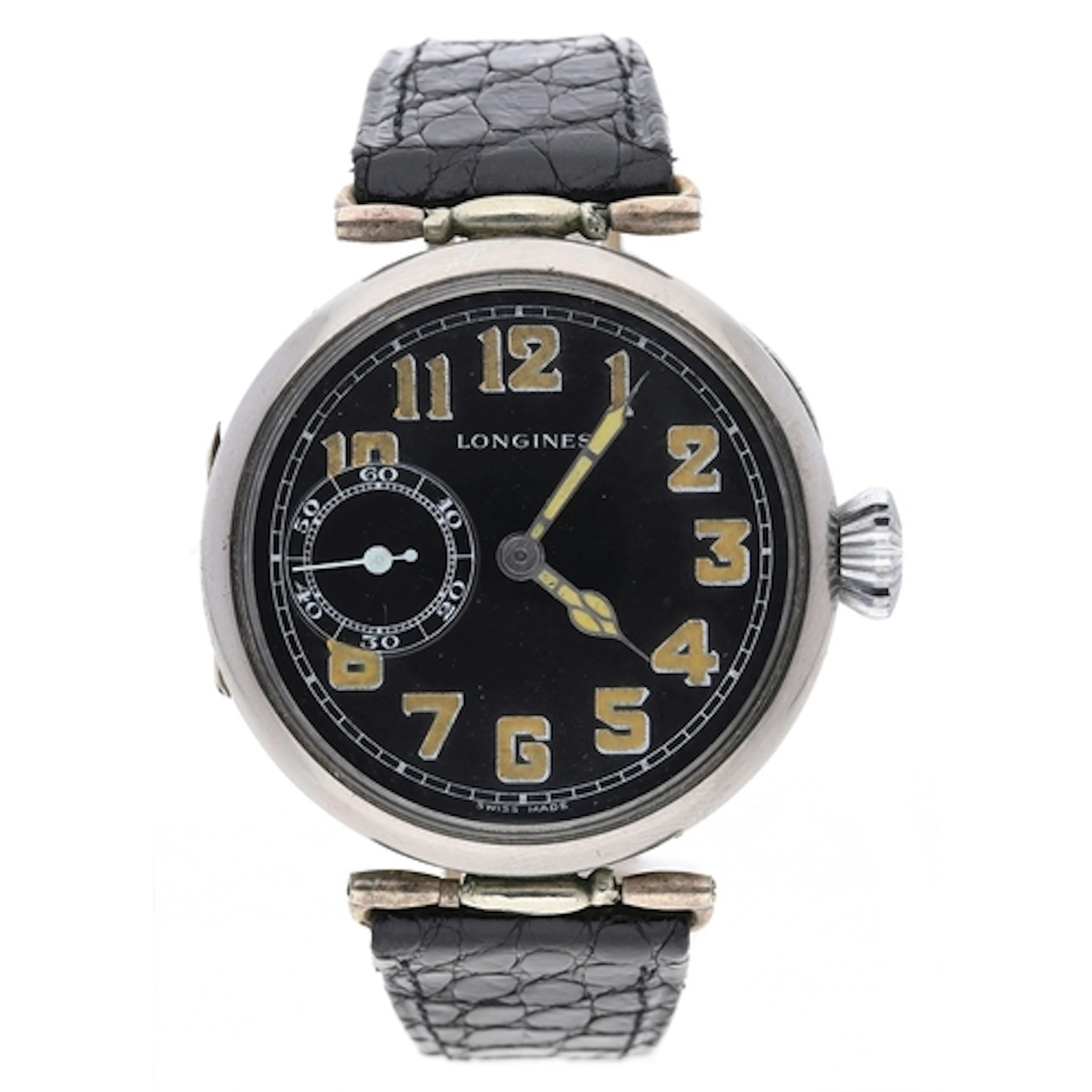 Longines oversized nickel cased swing-lug officer's trench w...