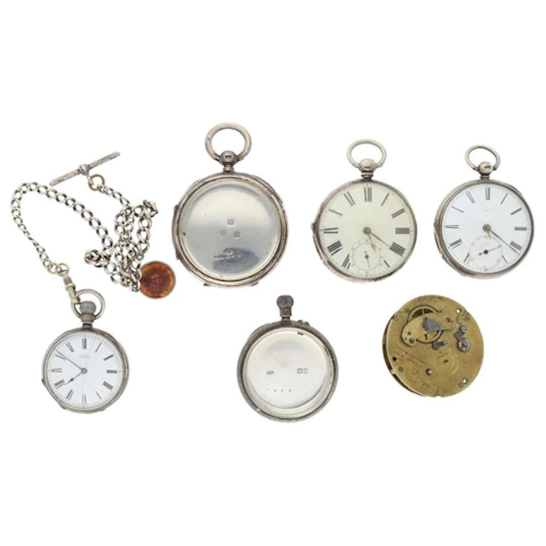 Two silver fusee lever pocket watches for repair; two silver...
