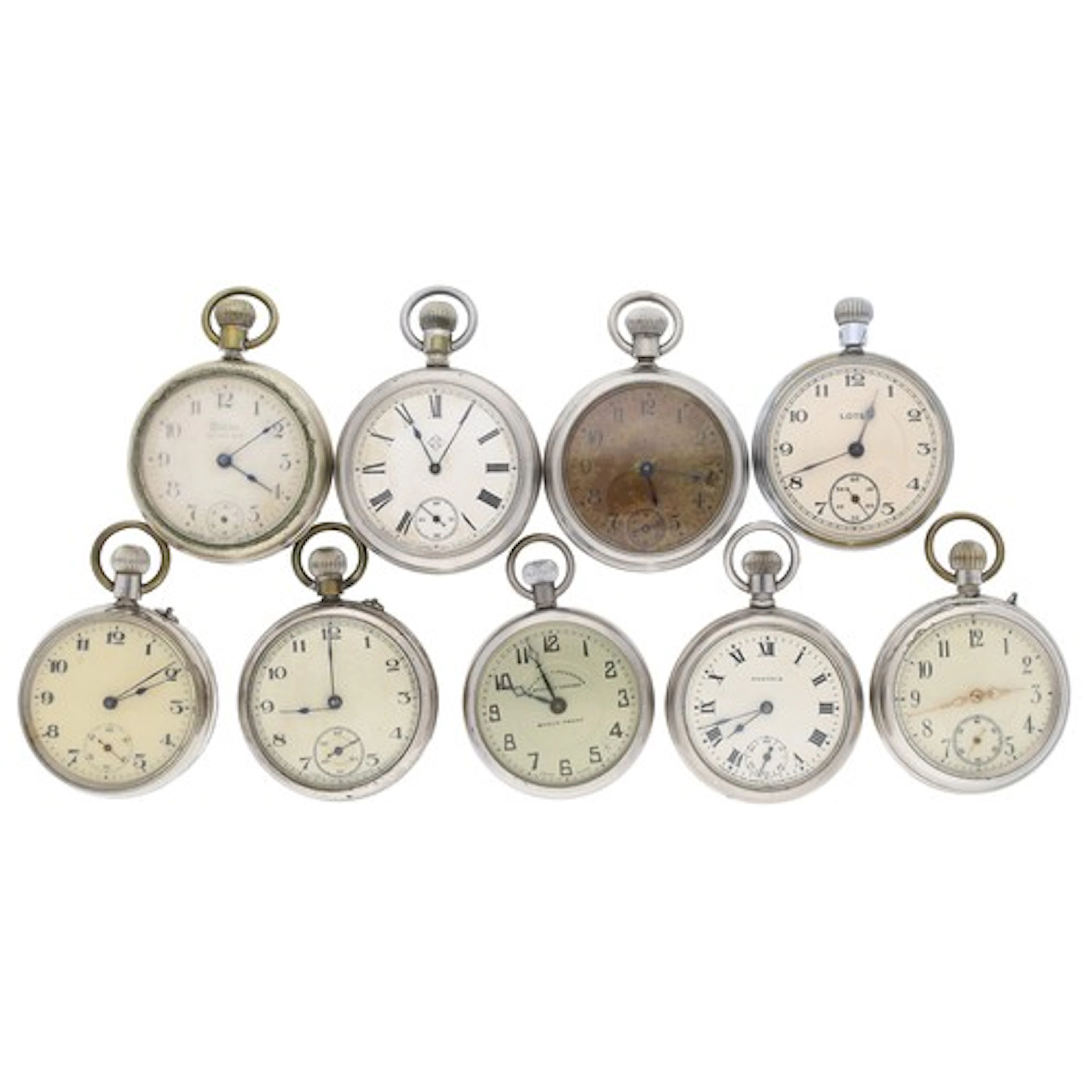 Nine nickel chrome cased pocket watches to include Ansonia W...