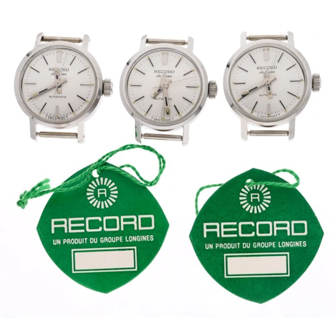 Three Record De Luxe automatic stainless steel ladies wristw...