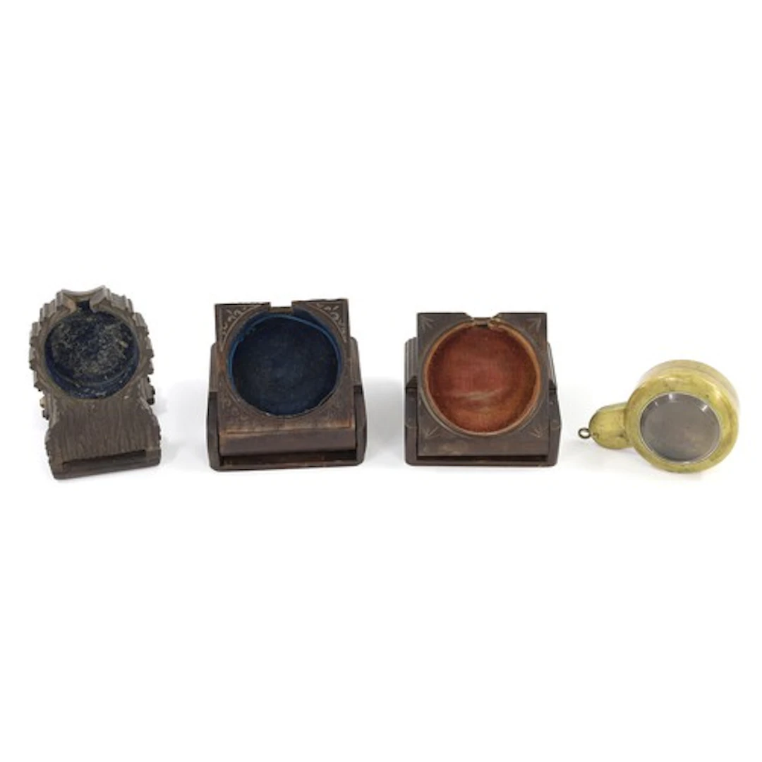 Three wooden pocket watch travel display cases; together wit...