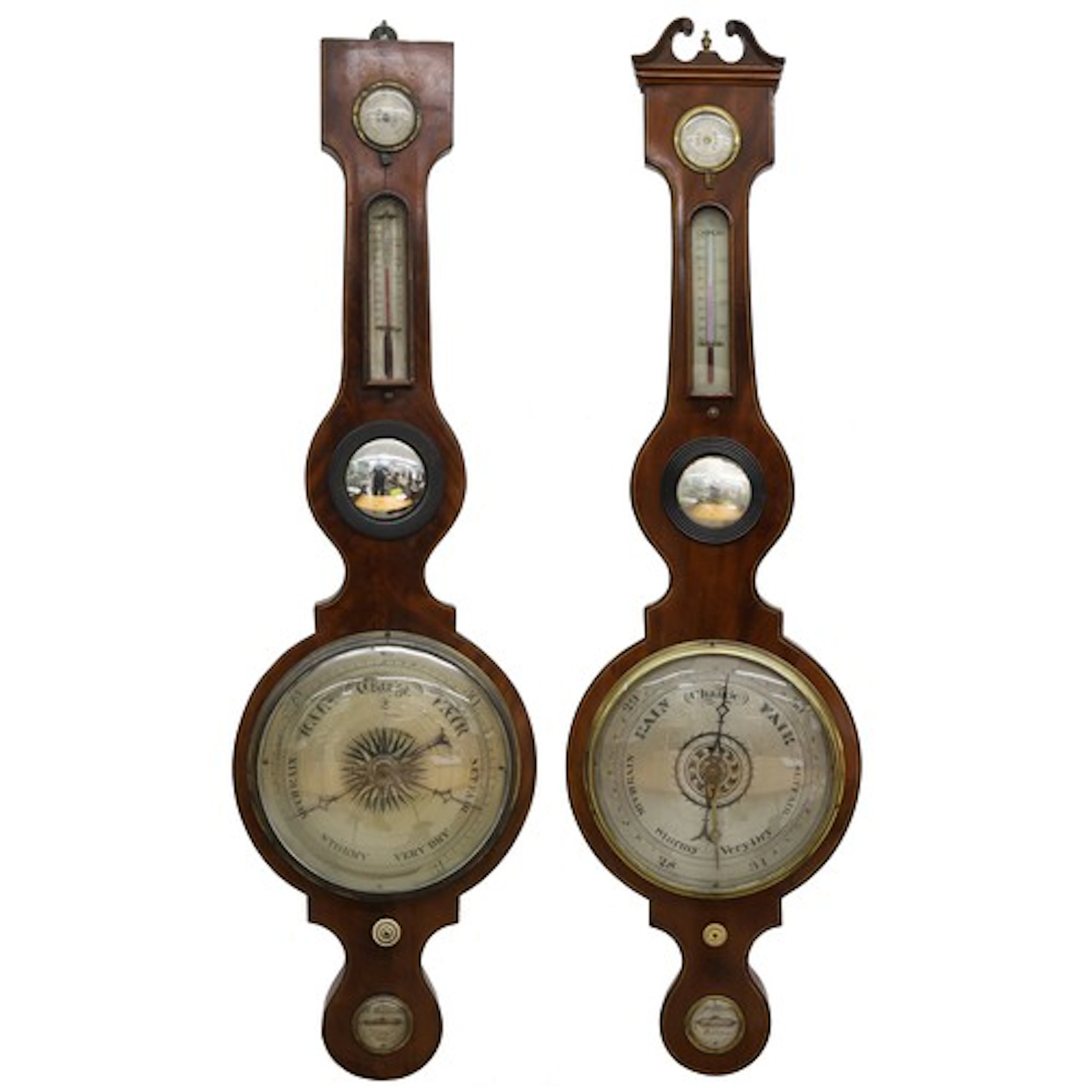 19th century mahogany wheel barometer, mounted with a hygrom...