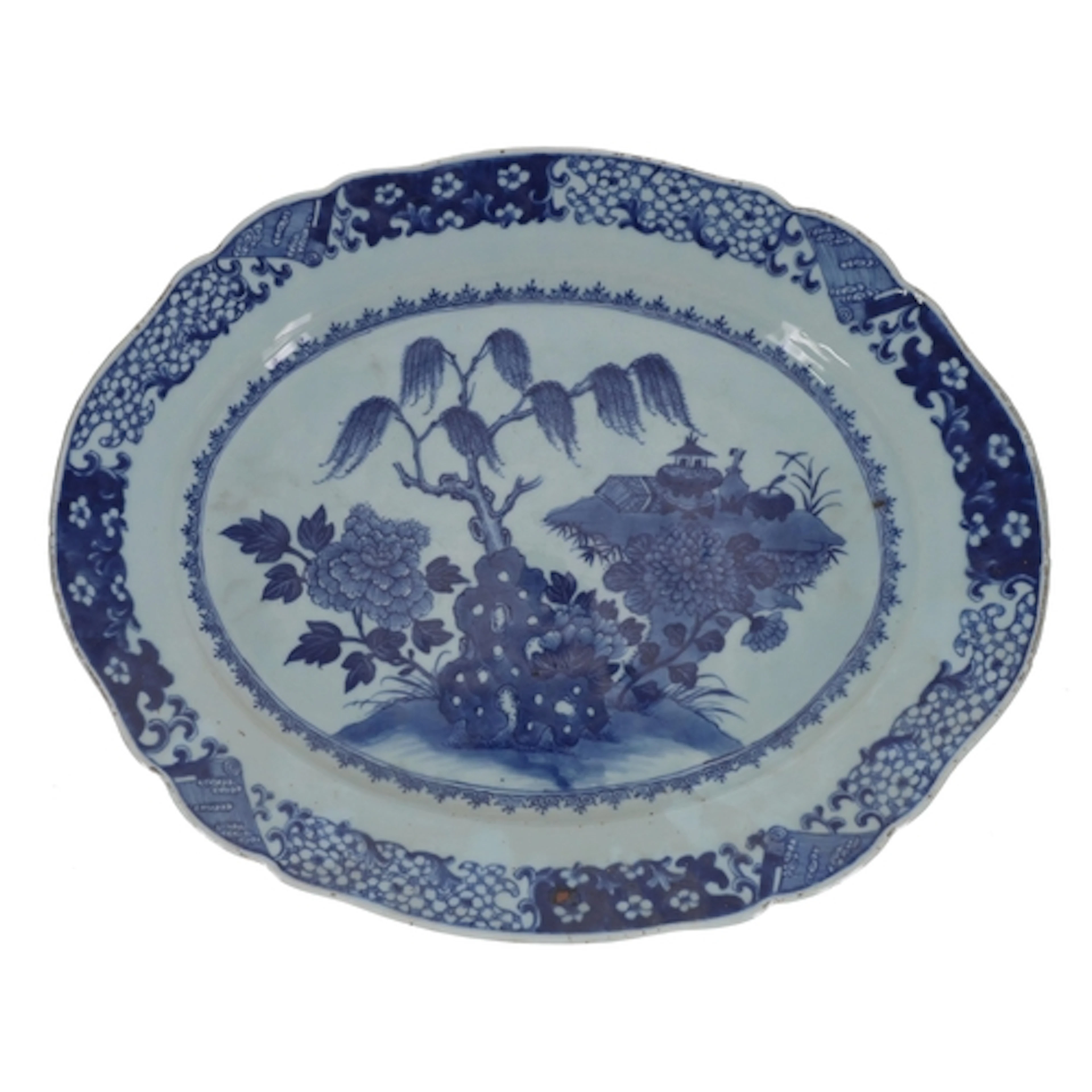 Chinese blue and white shaped oval platter, Qianlong, decora...