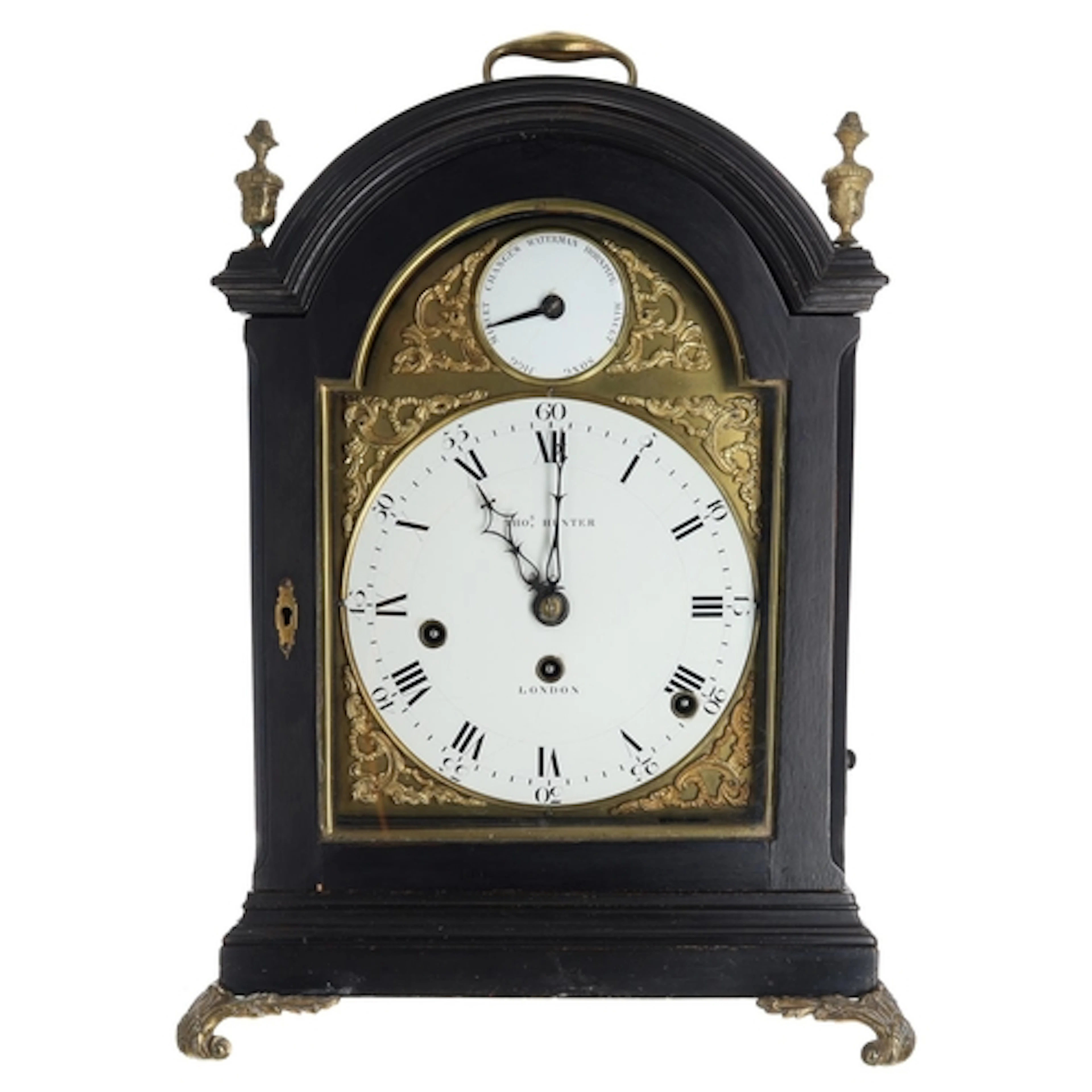 Fine George III ebonised and brass mounted musical triple fu...
