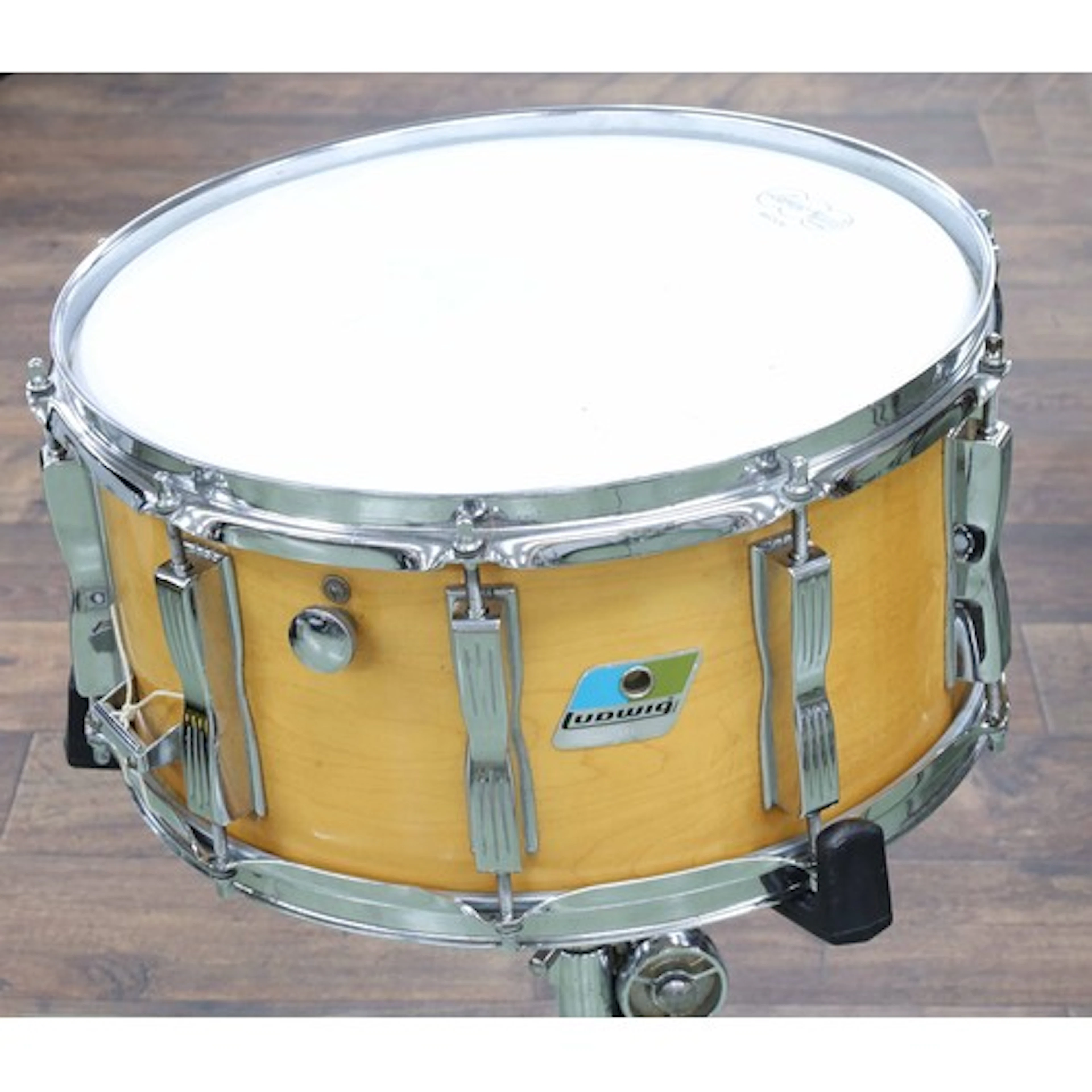 1970s Ludwig Thermogloss 6" x 14" maple snare drum, with blu...