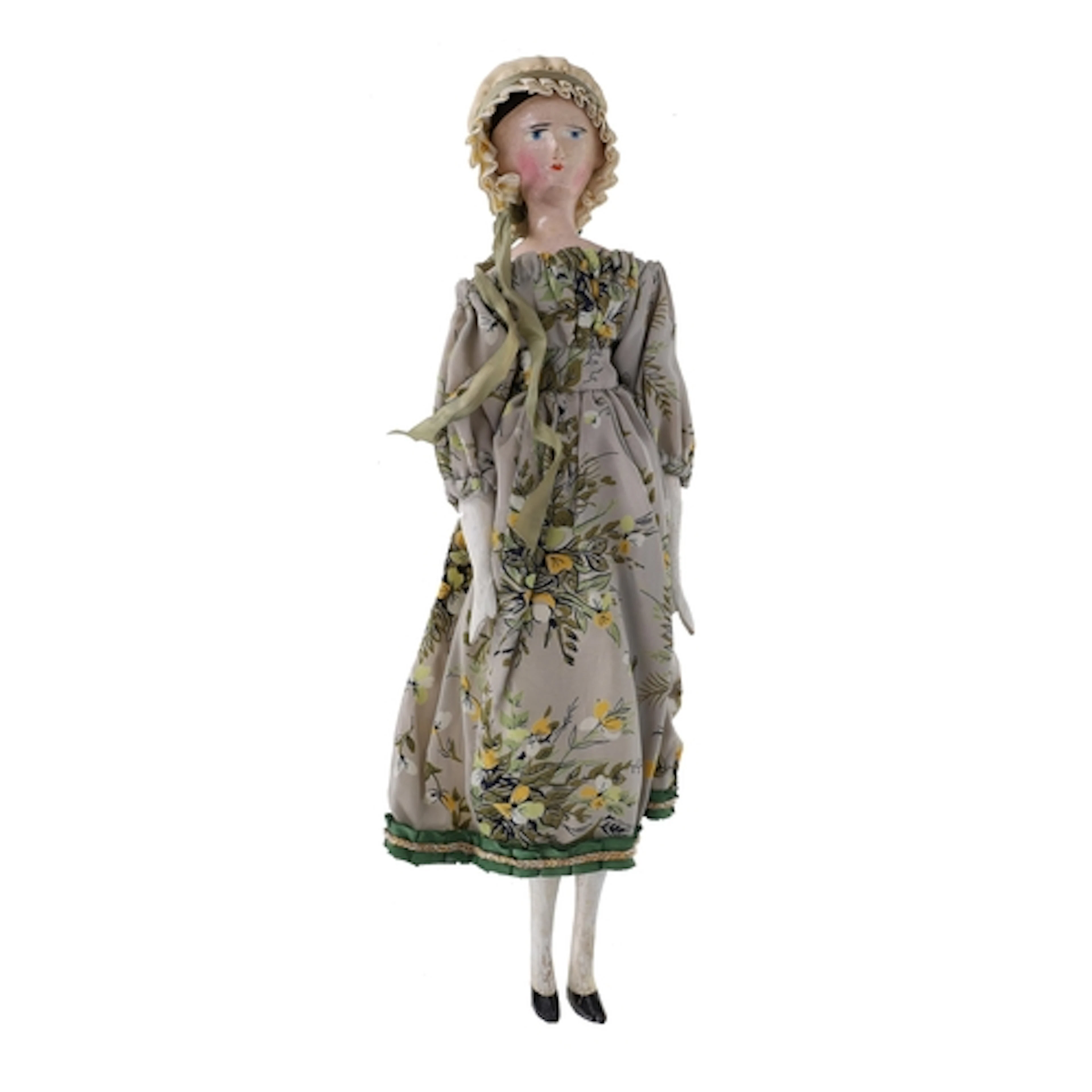 19th century continental peg doll, the head with primitive p...