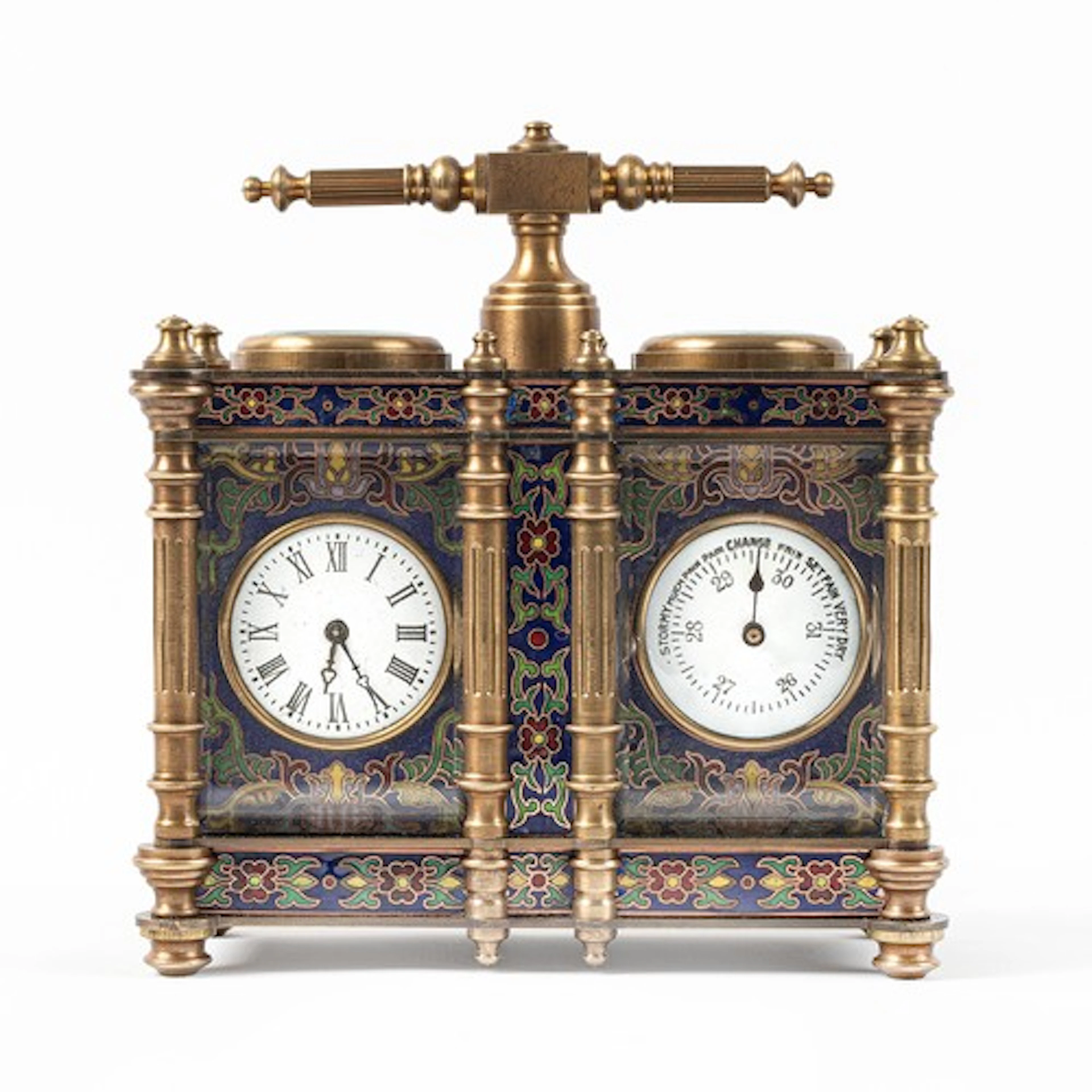 Decorative French style brass and champlevé desk compendium,...