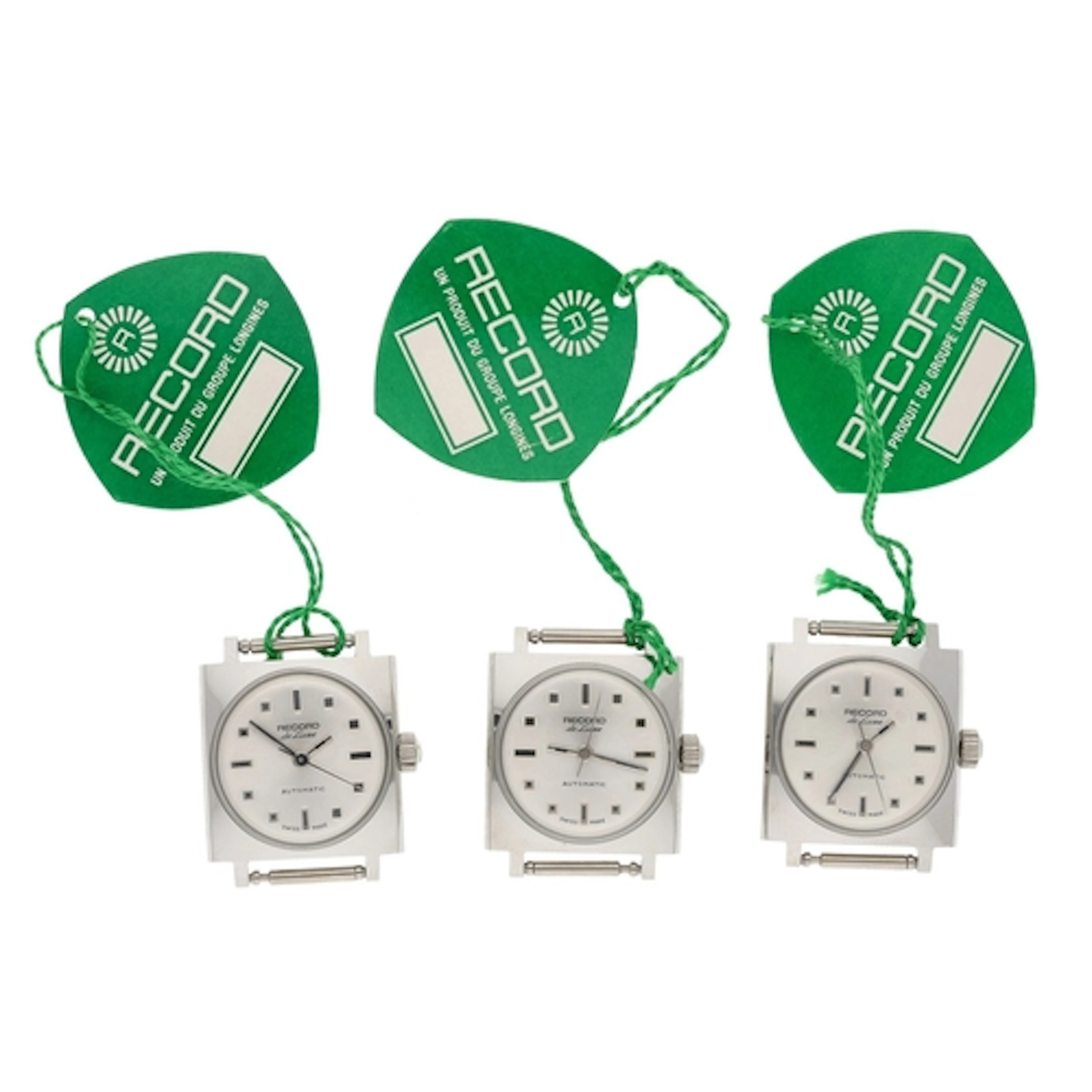 Three Record De Luxe automatic square cased stainless steel ...