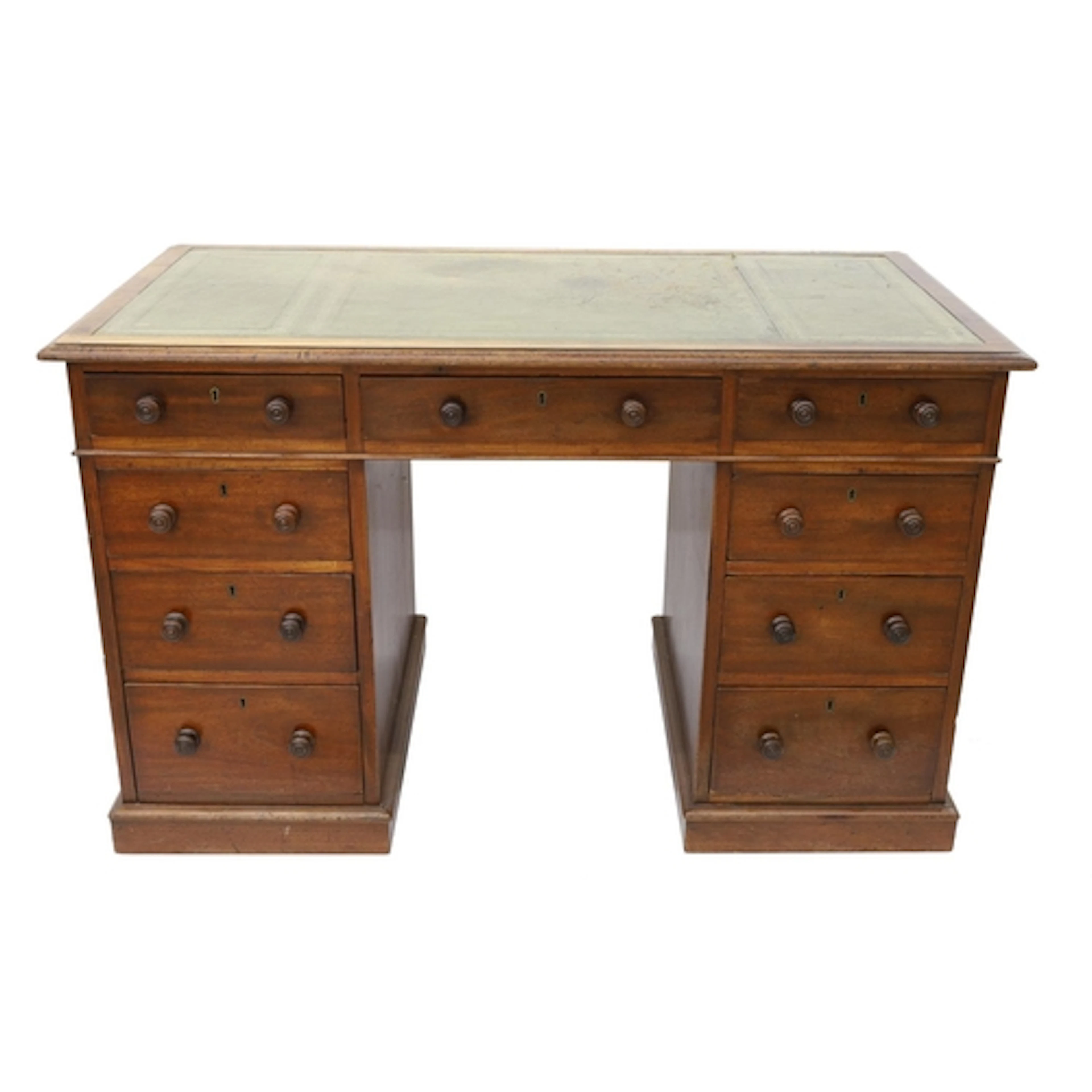 Late Victorian mahogany pedestal desk, fitted with three fri...