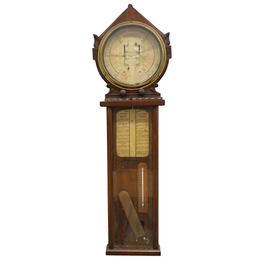 Victorian carved walnut Royal Polytechnic barometer with cir...