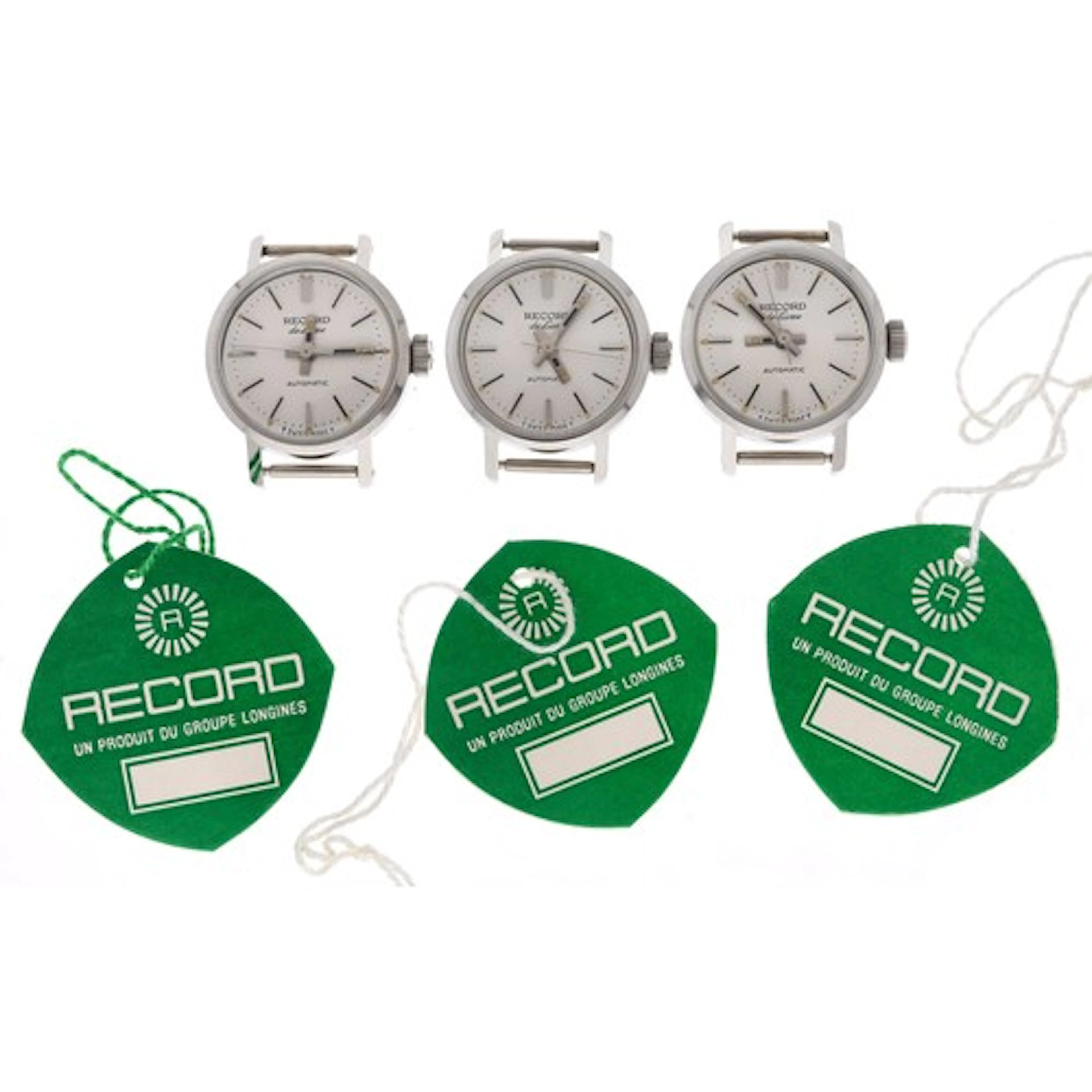 Three Record De Luxe automatic stainless steel ladies wristw...