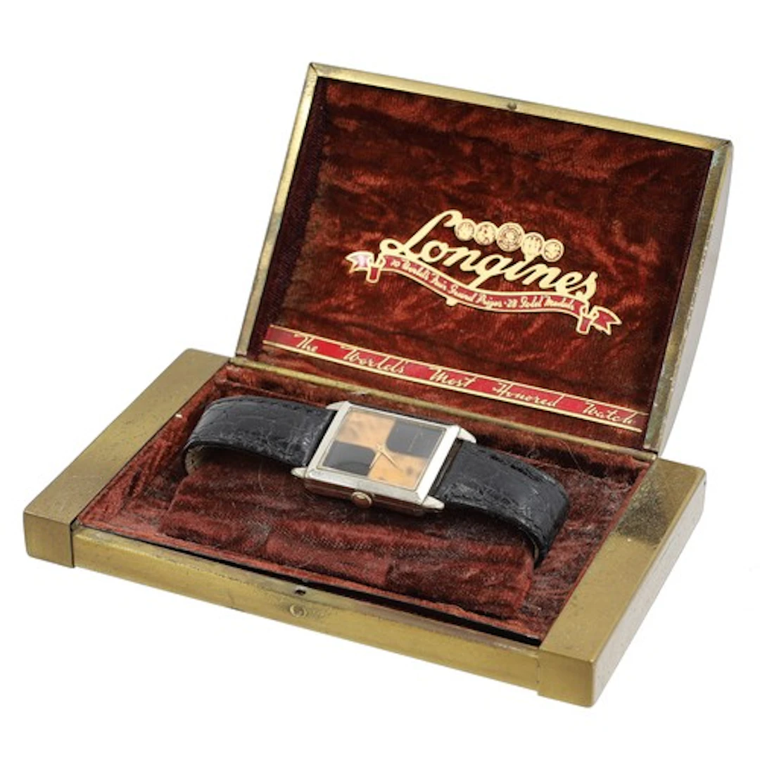 Longines 14K gold filled rectangular 'tank' wristwatch, case...