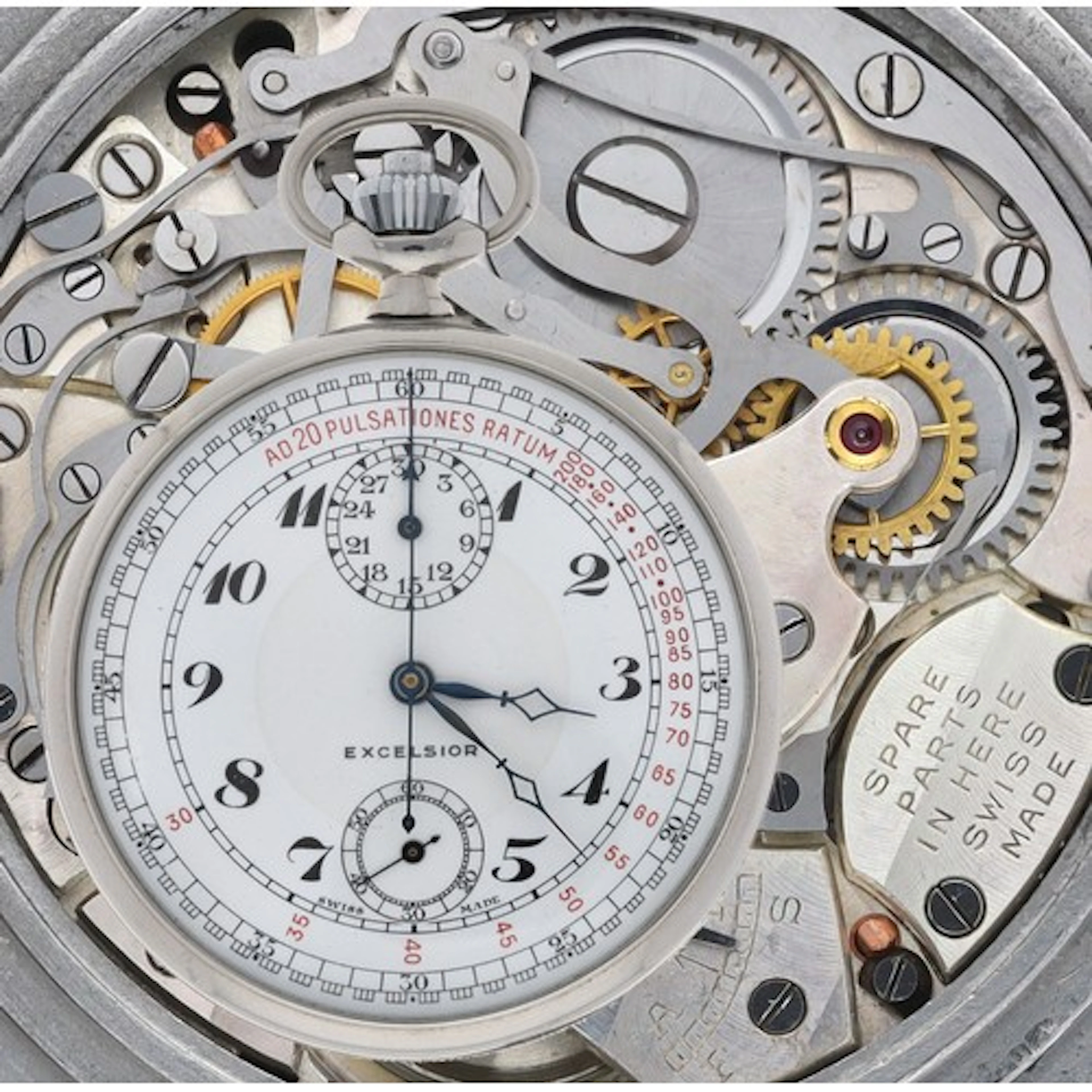 Swiss Excelsior chronograph pocket watch, signed enamel dial...