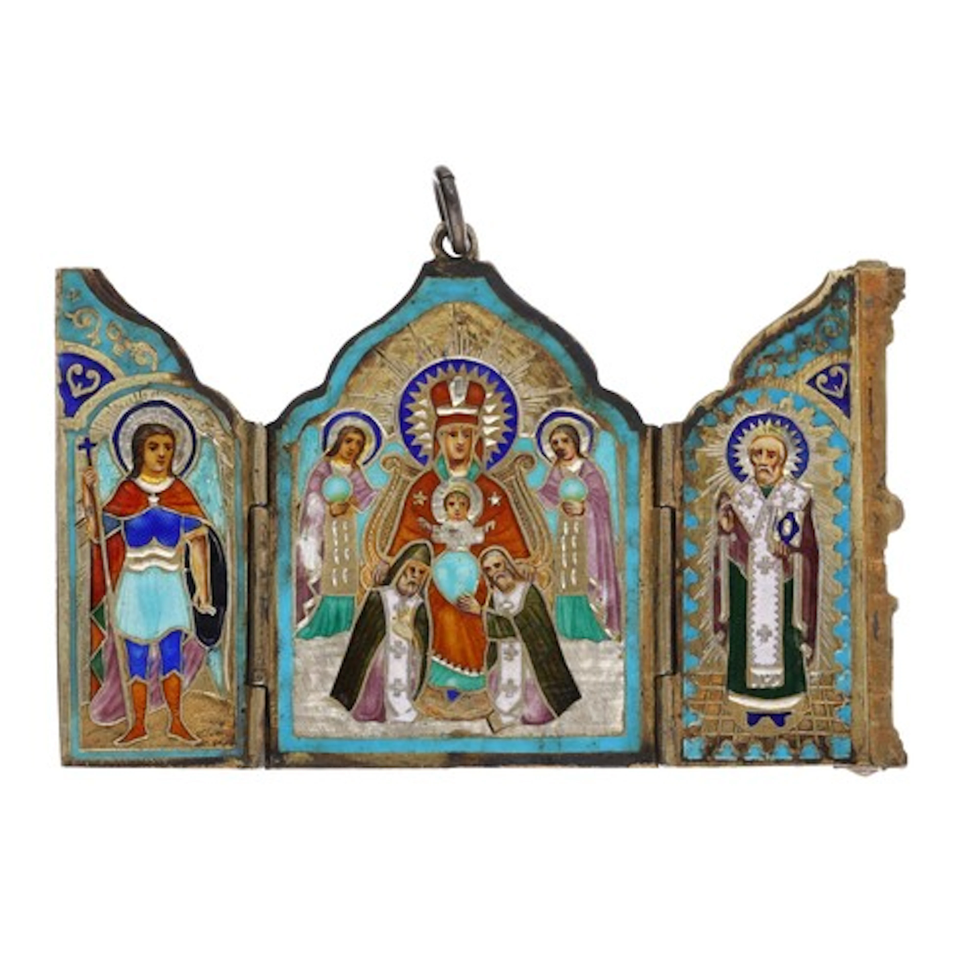 Interesting Russian silver miniature enamelled travel tripyc...